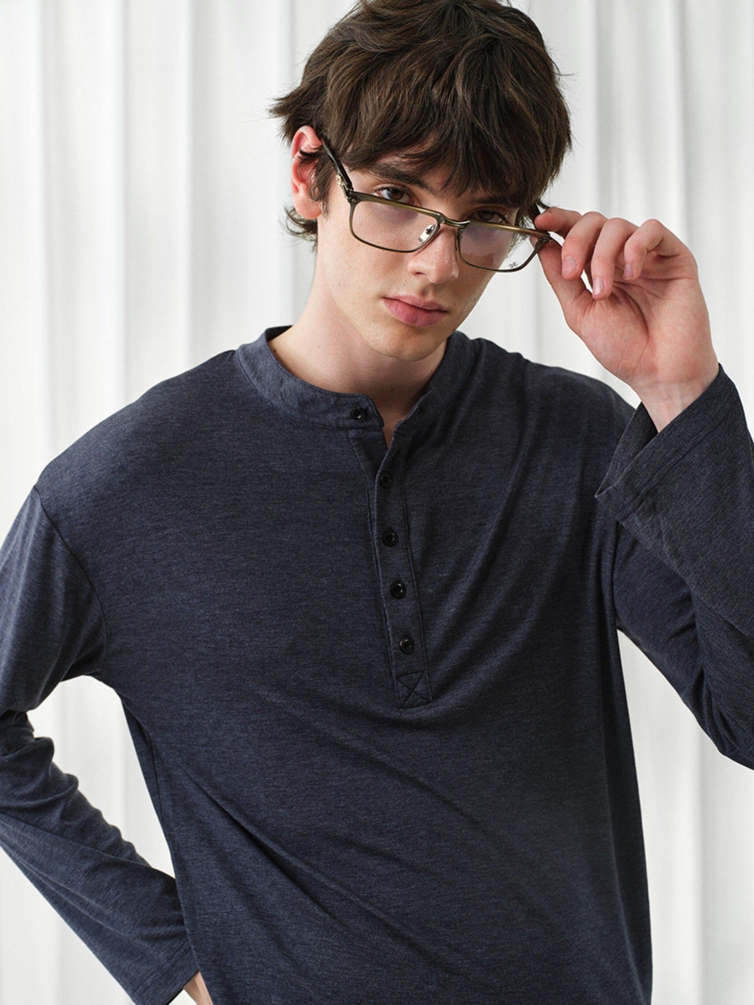 VLABMADE Wrinkle Free Lyocell Wool Relaxed Henley Unisex Citywalk Long Sleeve T-Shirts