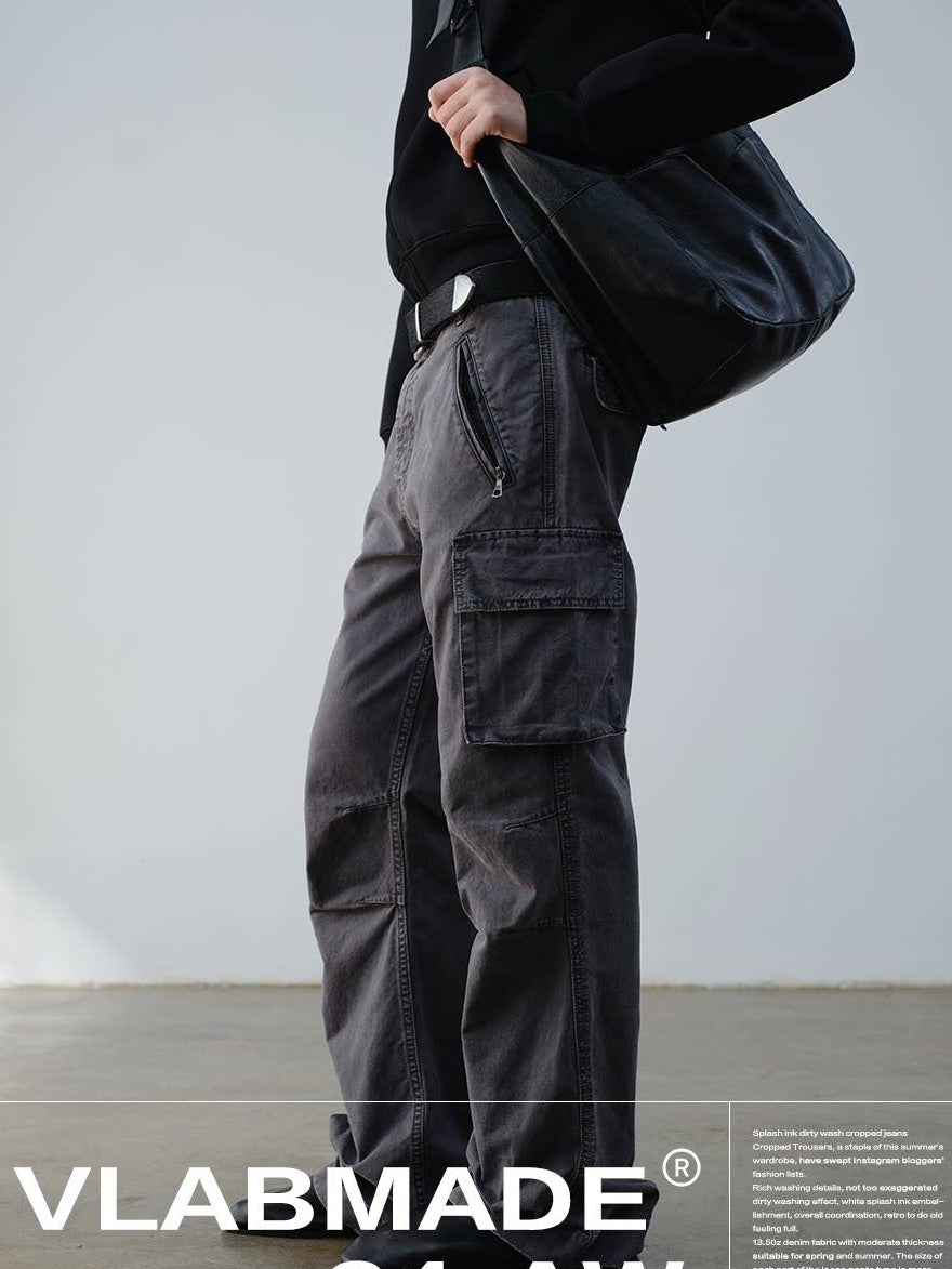 VLABMADE Distressed Cotton Straight Leg Pocketed Everyday Youth Wide Cargo Pants