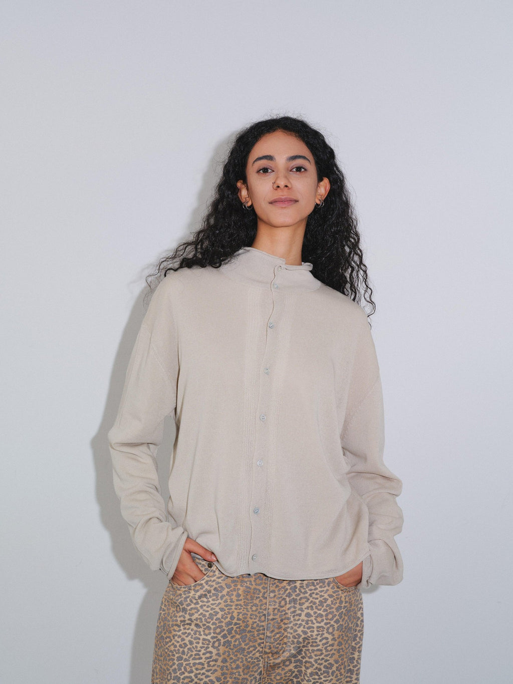 VLABMADE Soft Linen Blend Loose Fit Rolled Hem Unisex Cropped Knit Button Cardigans