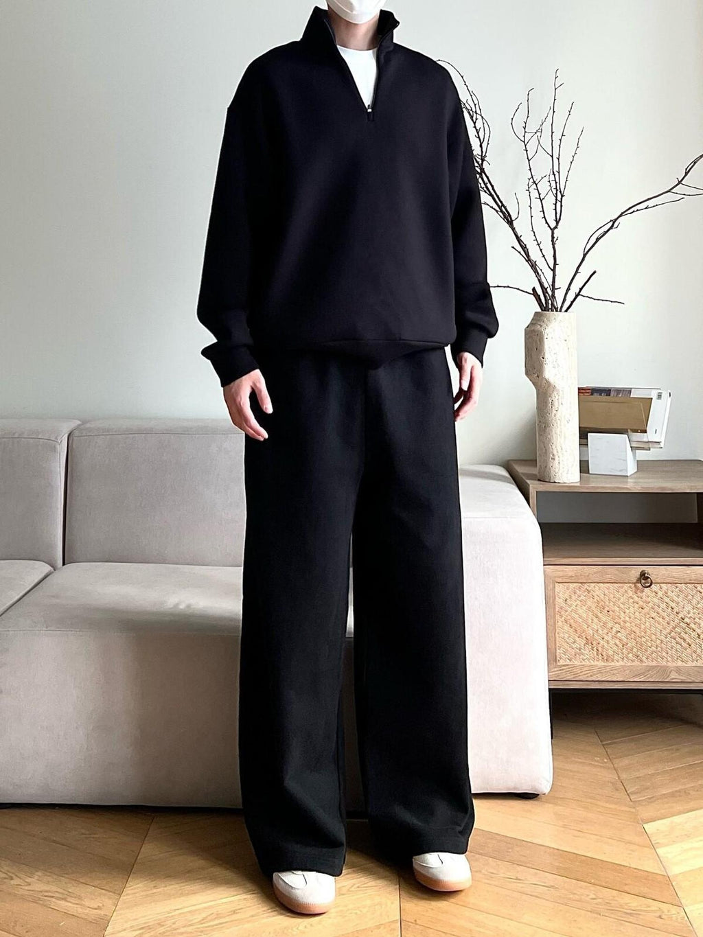 VLABMADE Cozy Brushed Fleece Relaxed Mid Rise Straight Pockets Home Cotton Sweatpants