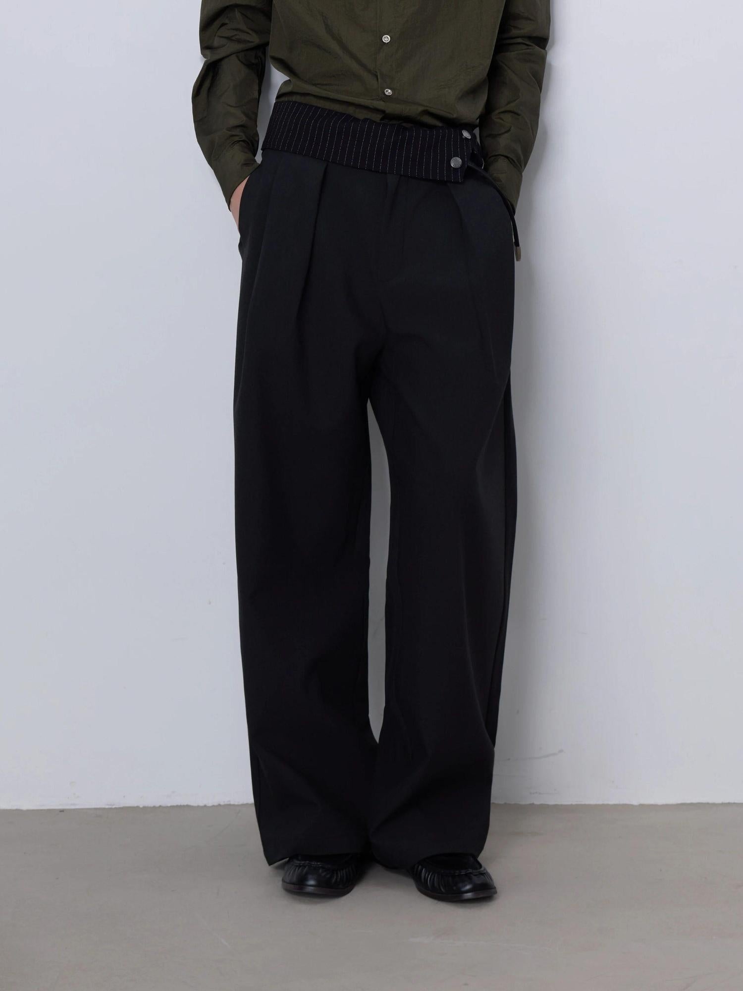 4JUNKS 3D Tailored Patchwork Cleanfit Casual Charcoal Stripe Microstretch Straight Pants