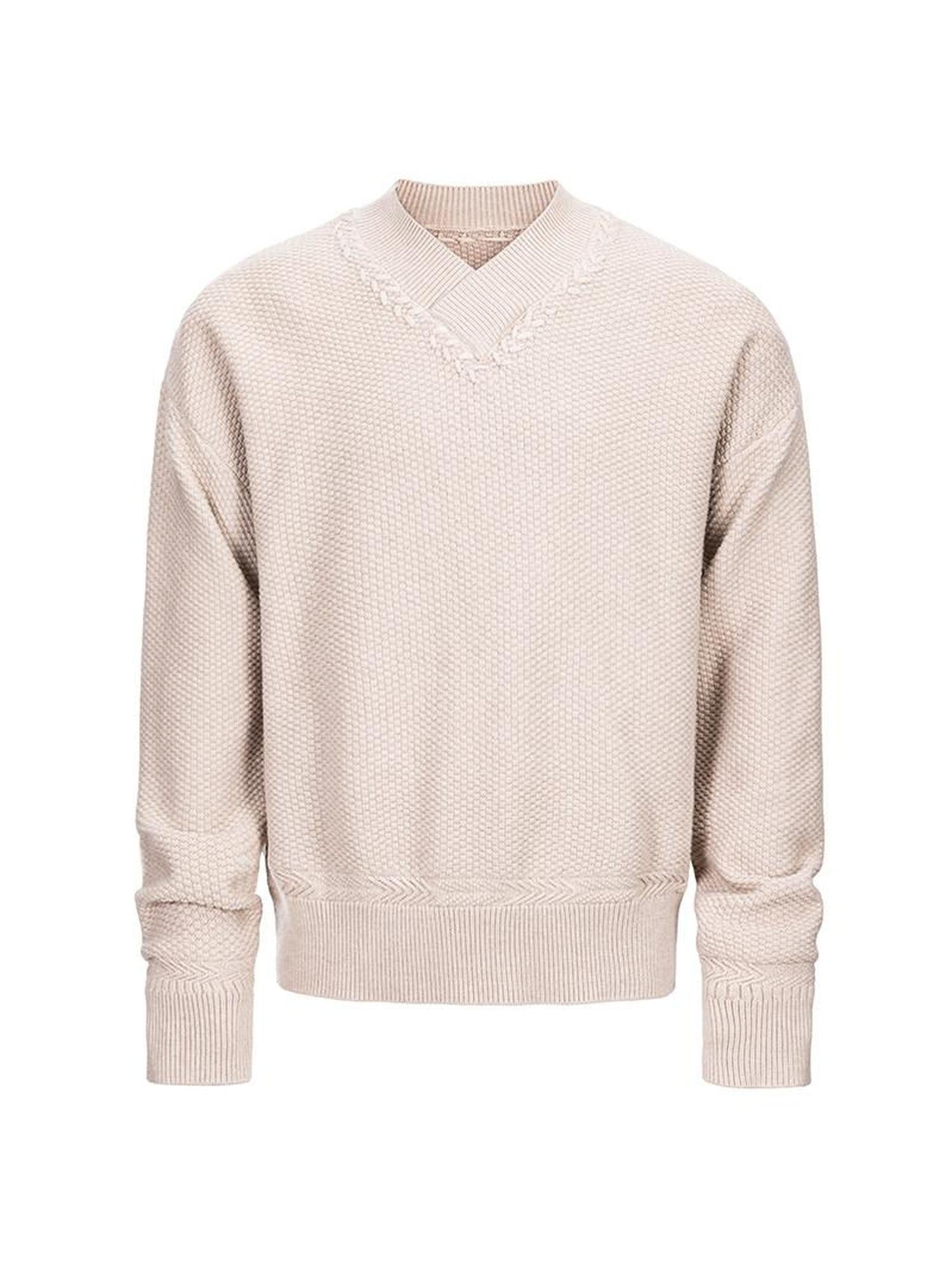 CATSSTAC Warm 3D Wheat Ear V-neck Pullover Casual Unisex Home Commuter Knitwear Sweaters
