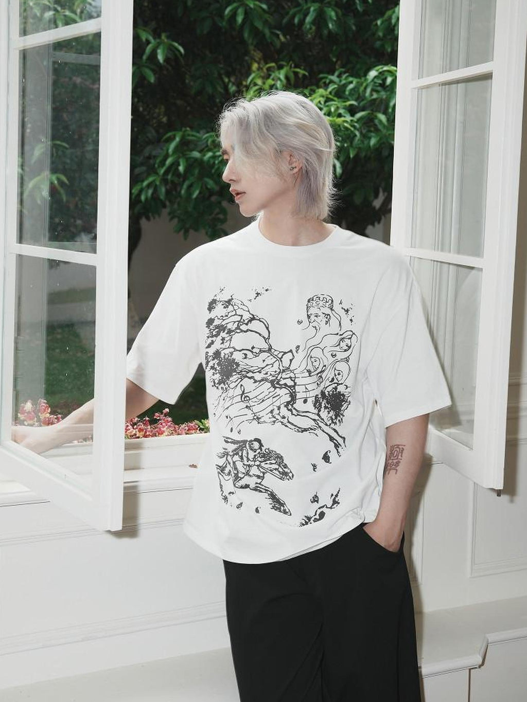 BALITONE 100 Percent Cotton Loose Crewneck Unisex Scenic Print Graphic T-Shirts