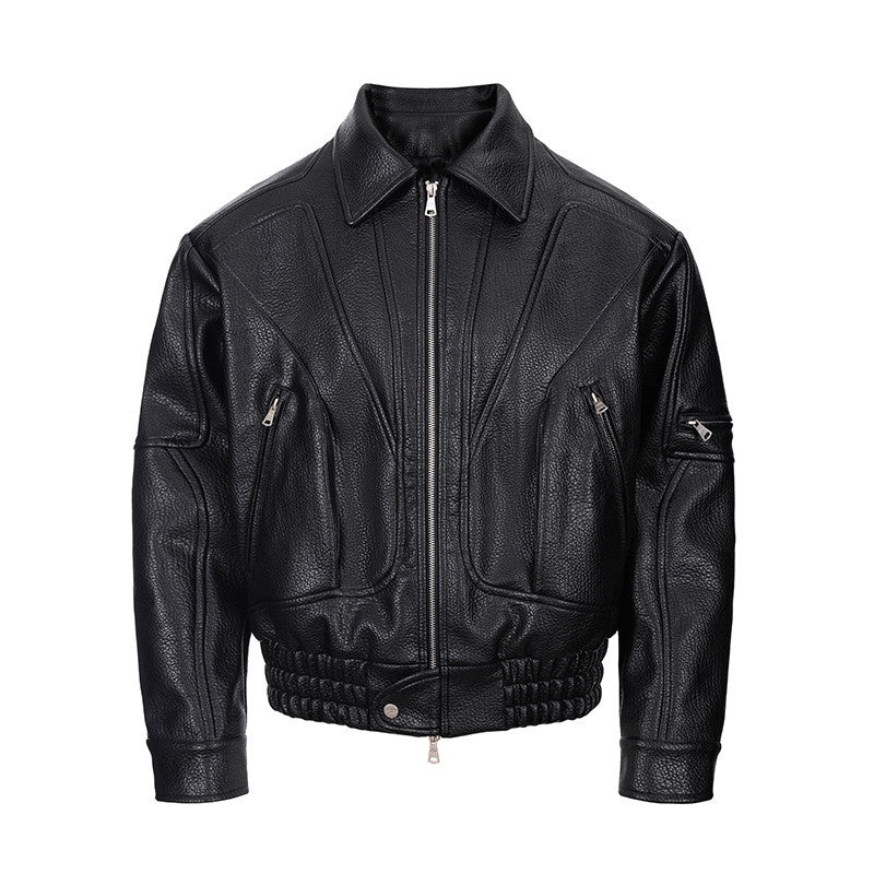 CATSSTAC_Pu_Leather_Relaxed_Fit_Panelled_Notched_Collar_Unisex_Outerwear_Cropped_Jackets_MISSTT