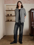 4JUNKS Washed 100% Cotton Mid Rise Loose Wide Straight Casual Denim Straight Leg Jeans