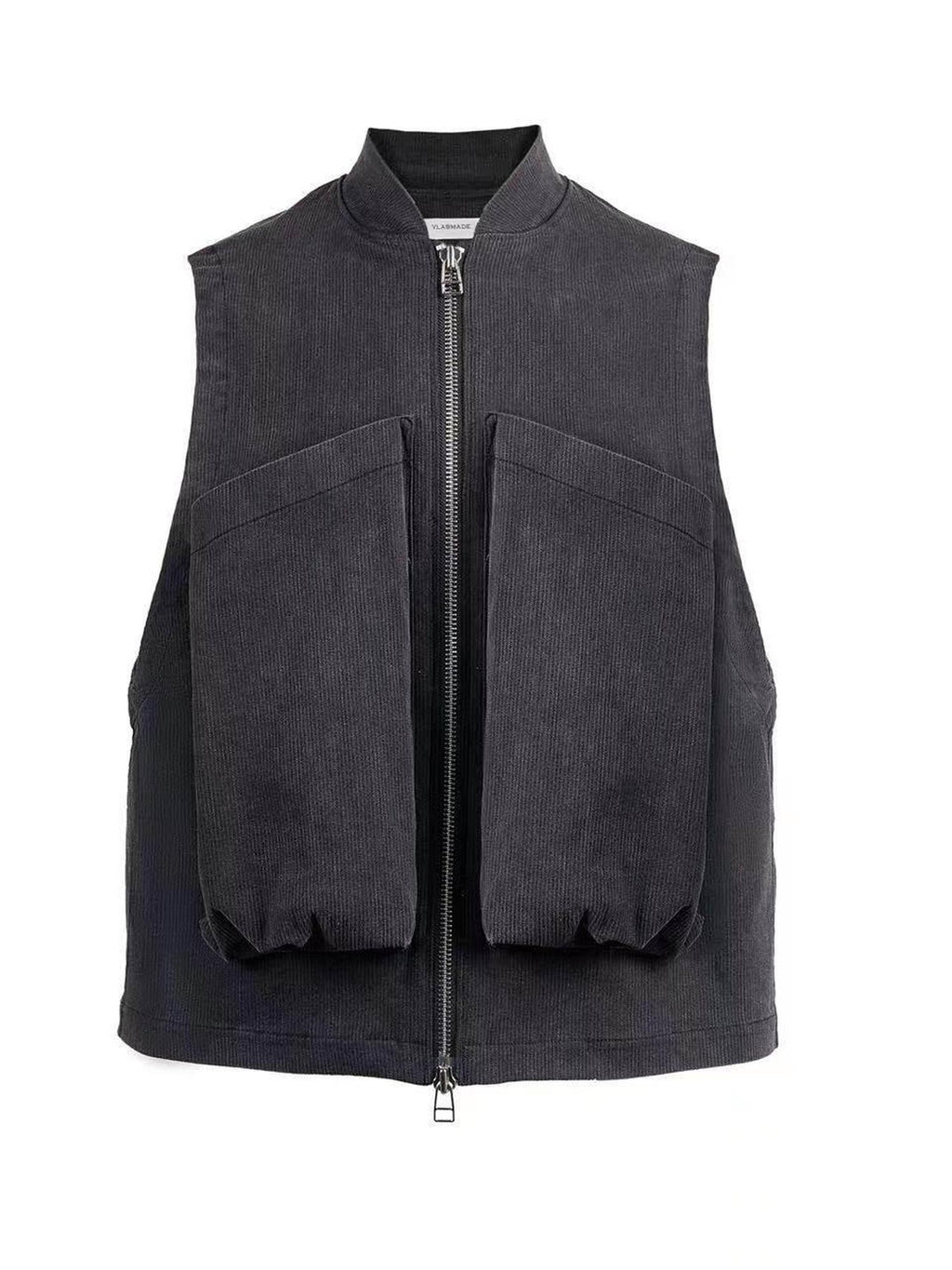 VLABMADE Washed Cotton Blend Loose Stand Collar Zipper Patch Pocket Youth Work Vests