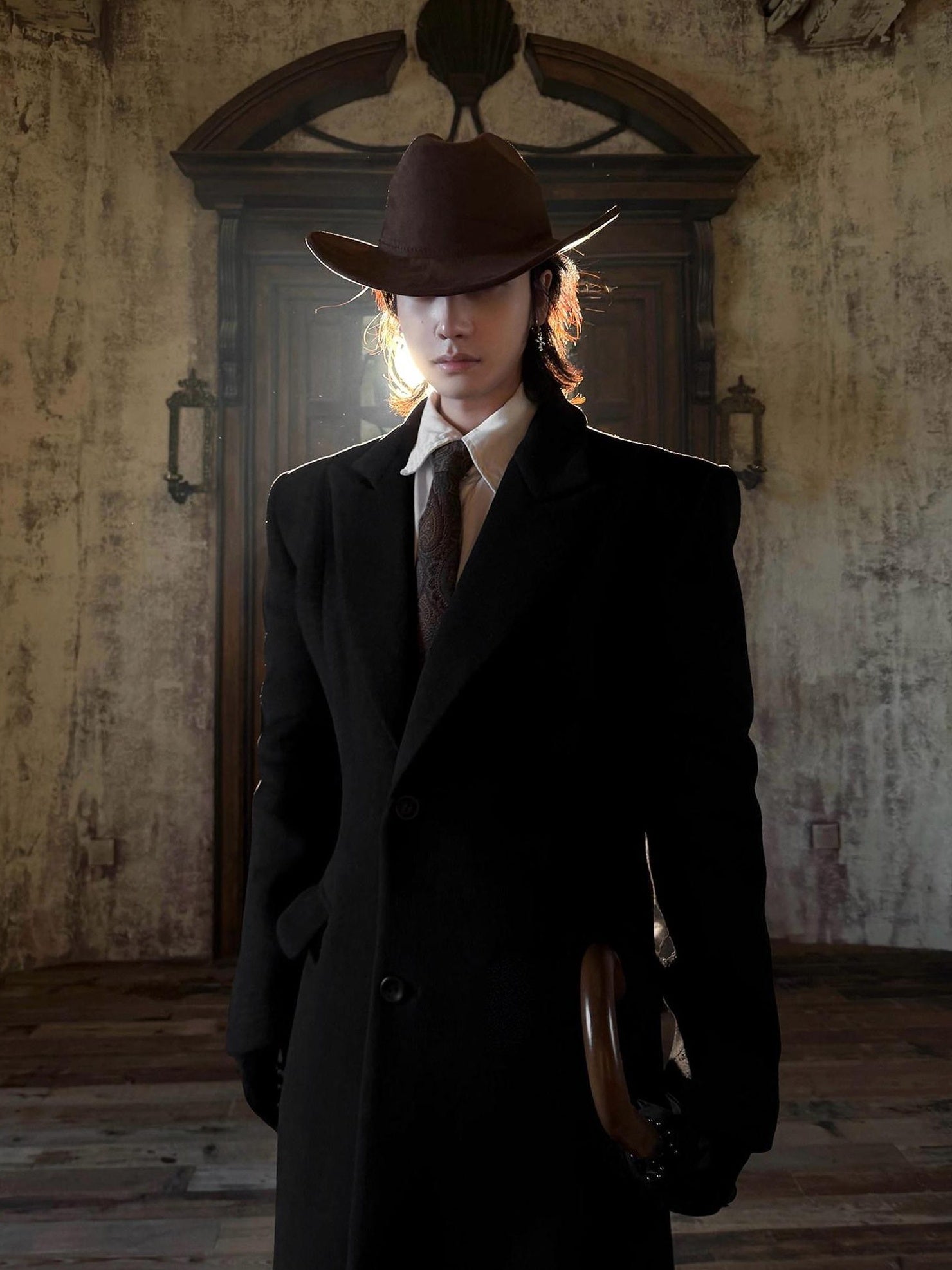BALITONE Warm Wool Blend Embroidered Button Slim Long Unisex Urban Black Lapel Overcoats