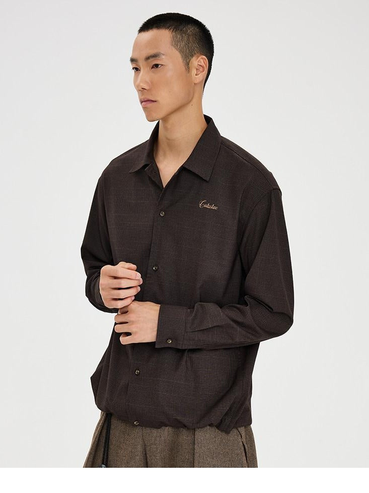 CATSSTAC Polyester Blend Loose Polo Collar Long Sleeve Button Cardigan Unisex Brown Shirts