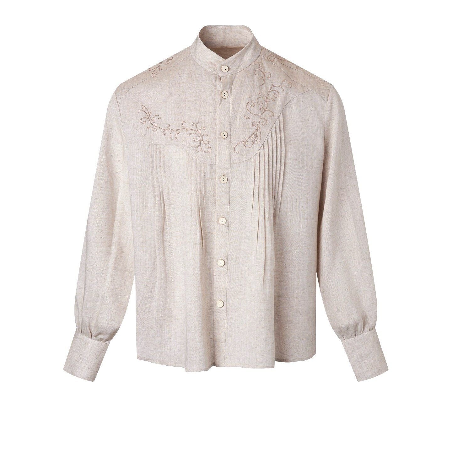 BALITONE_Lyocell_Linen_Embroidered_Pleated_Regal_Stand_Collar_Unisex_Band-Collar_Shirts_MISSTT