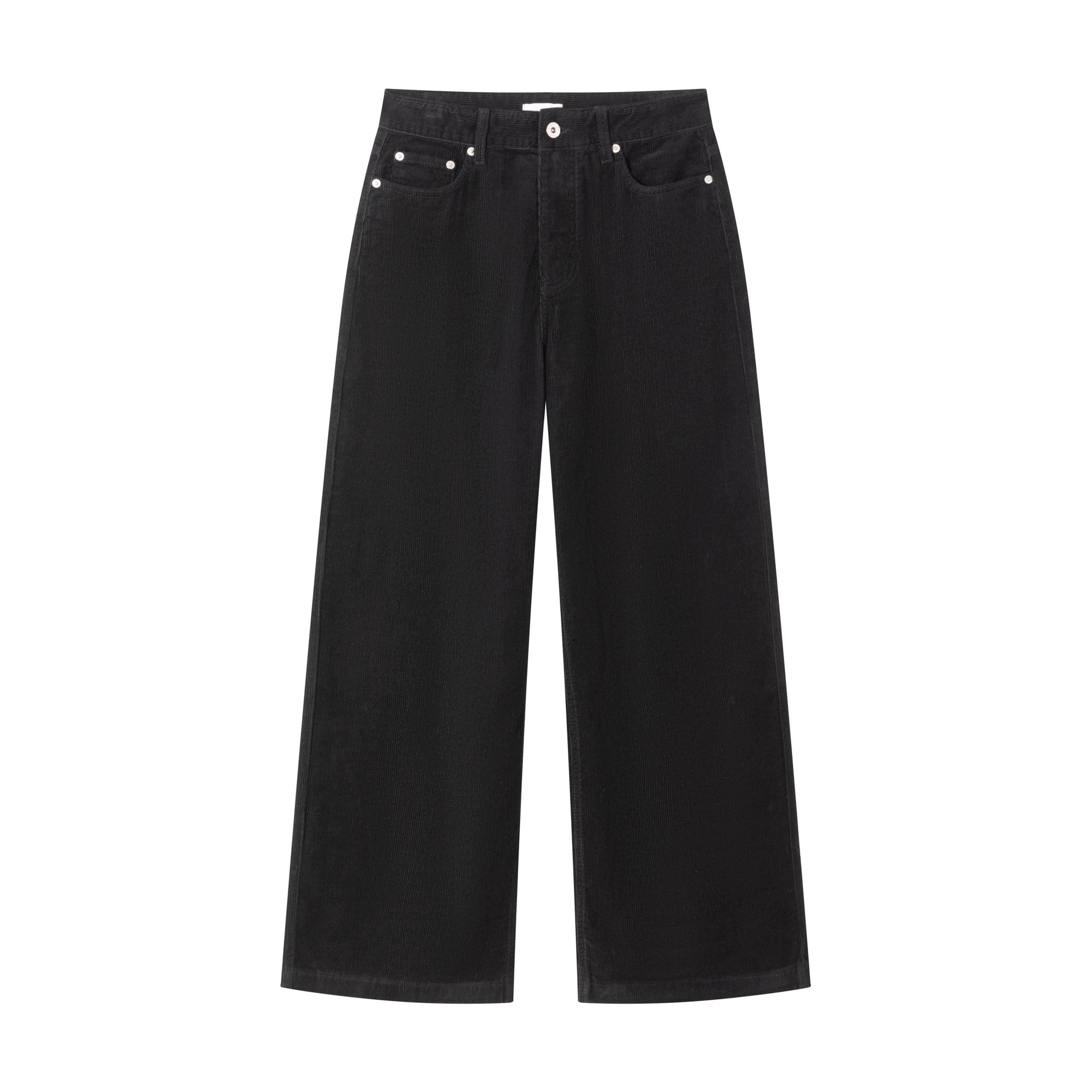 Black Corduroy 100% Cotton Mid Waist Non Fade Unisex Wide-Leg Casual Trousers main image