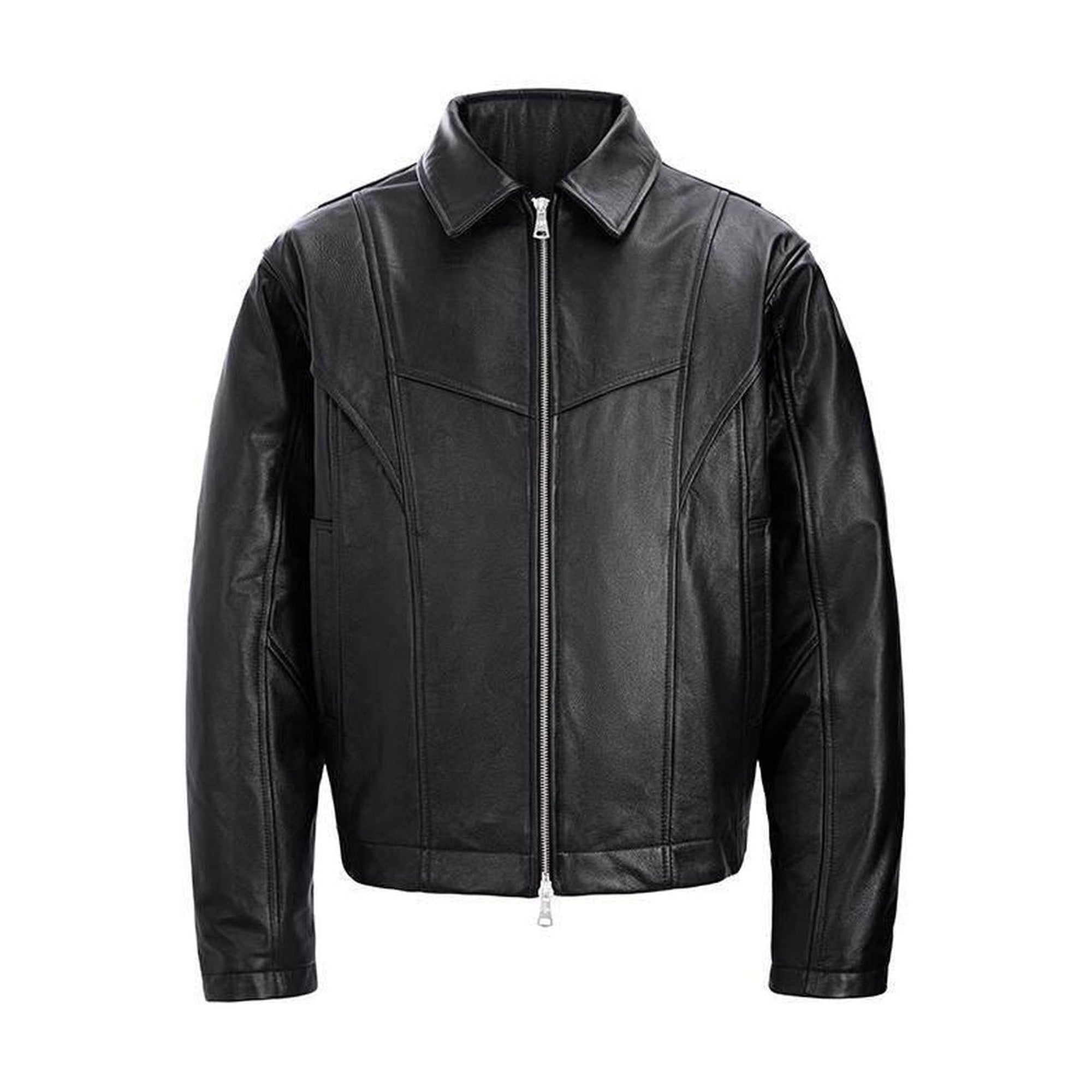 Black Faux Fur Lapel Collar Youthful Energetic Regular Fit Leather Jackets main image