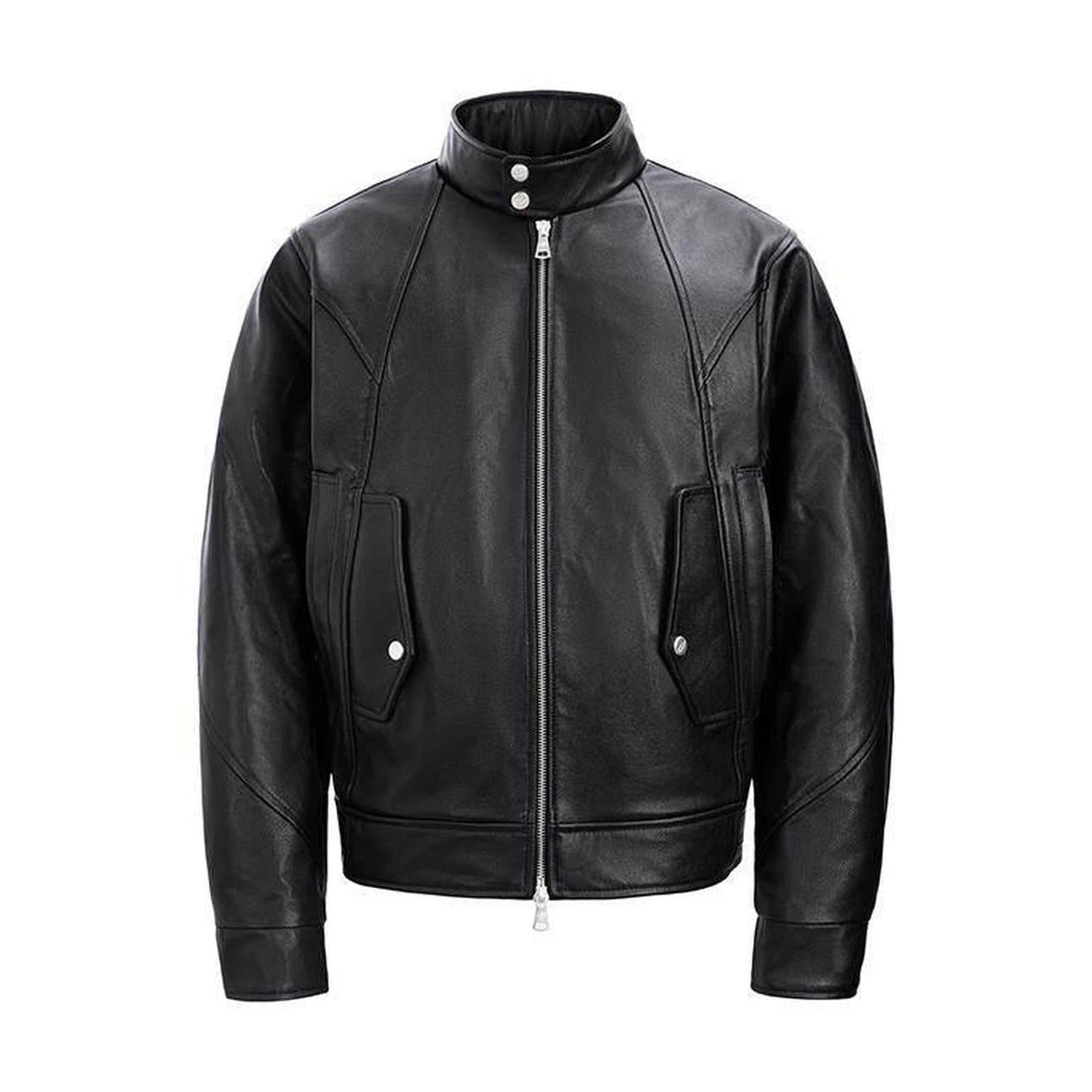 Black Faux Fur Stand Collar Youthful Regular Fit Casual Leather Jackets main image