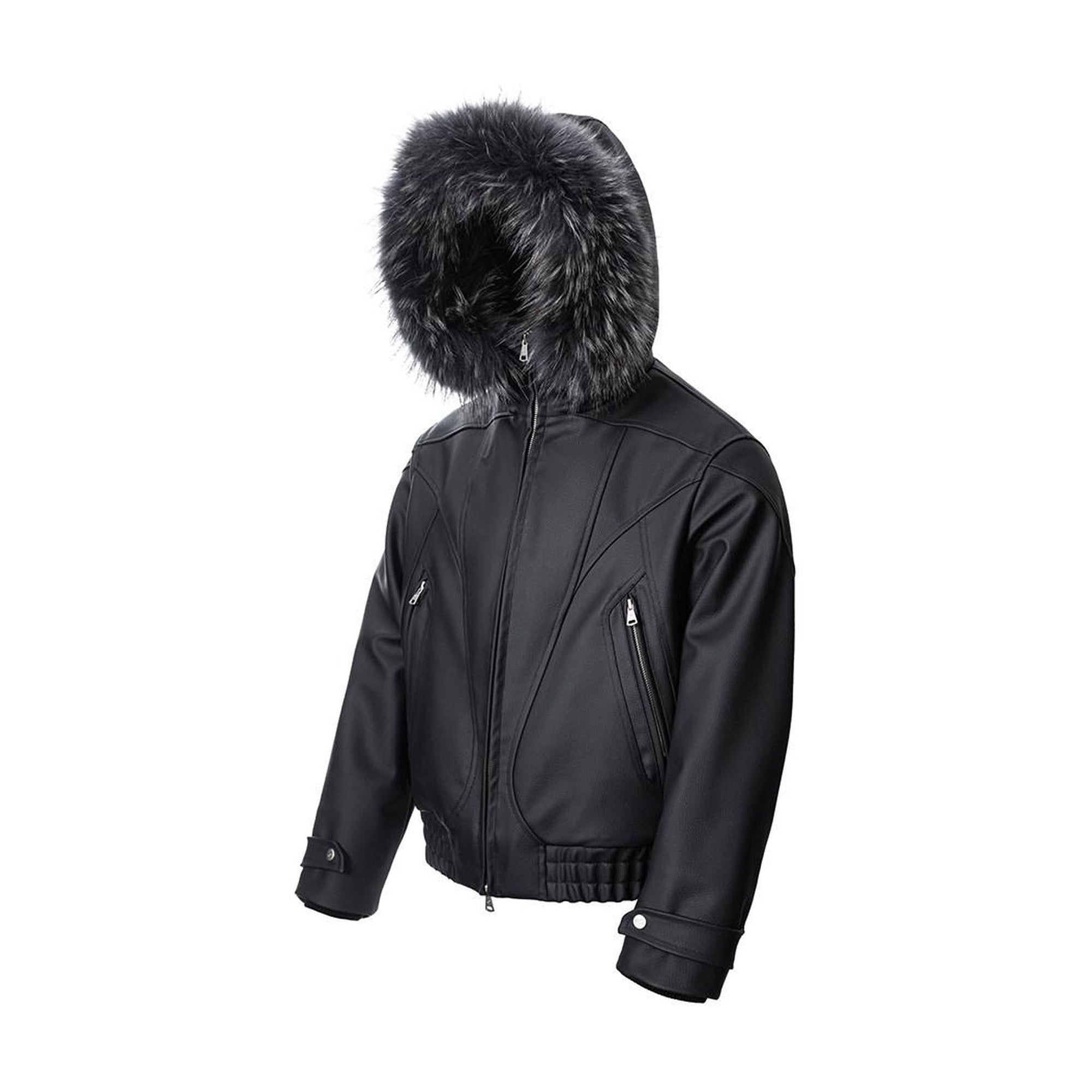 Black Hooded Zip Oversized Loose Fit Unisex Youth Casual Leather Jackets main image