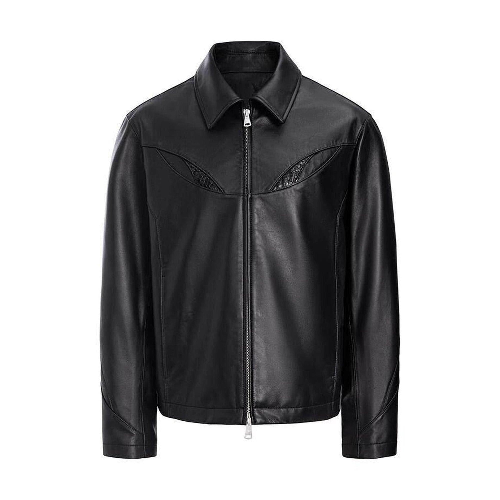 Black Loose Fit Trendy Faux Leather Lapel Collar Youth Casual Leather Jackets main image