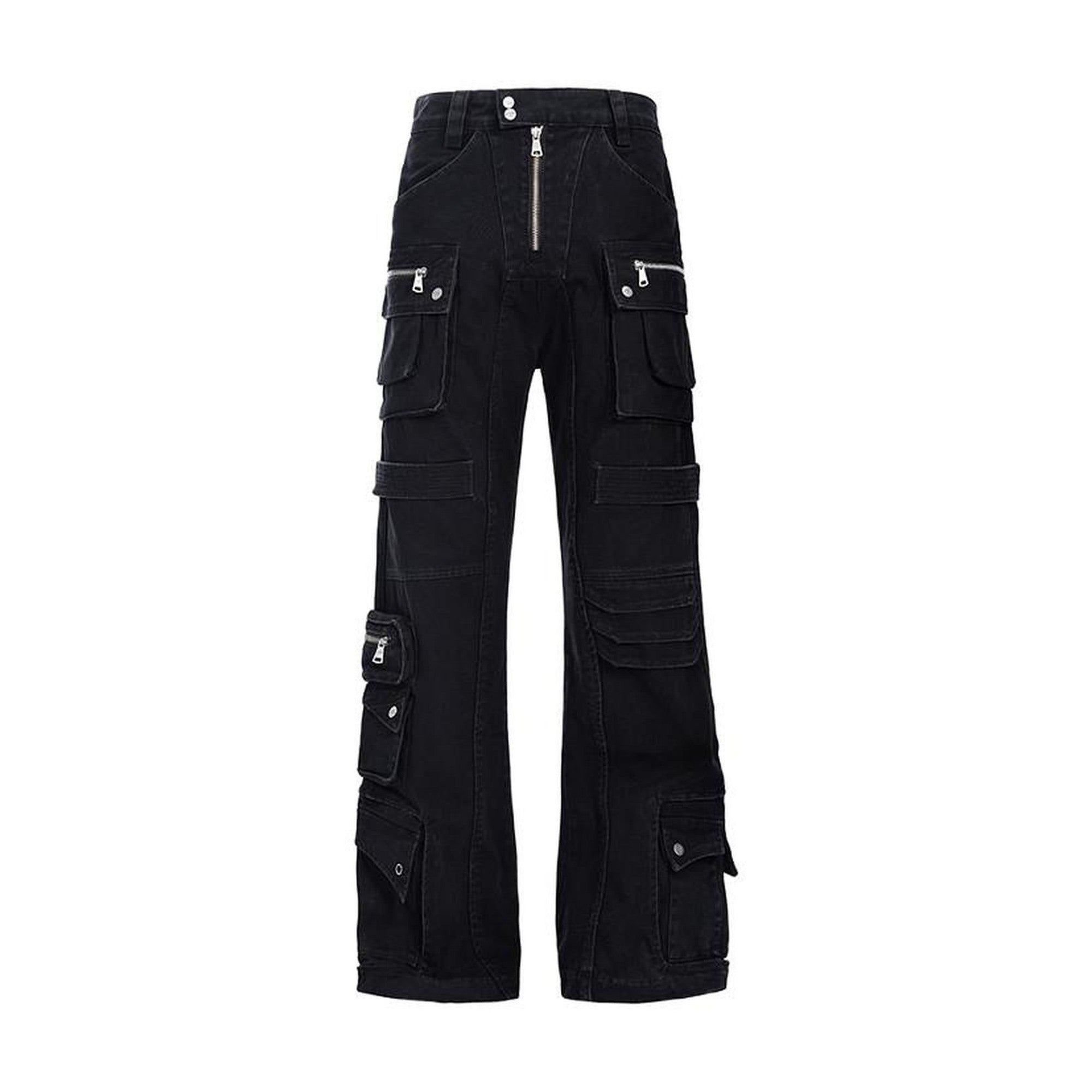 Black Mid Rise Relaxed Straight Fit Trendy Youth Casual Street Straight Pants main image