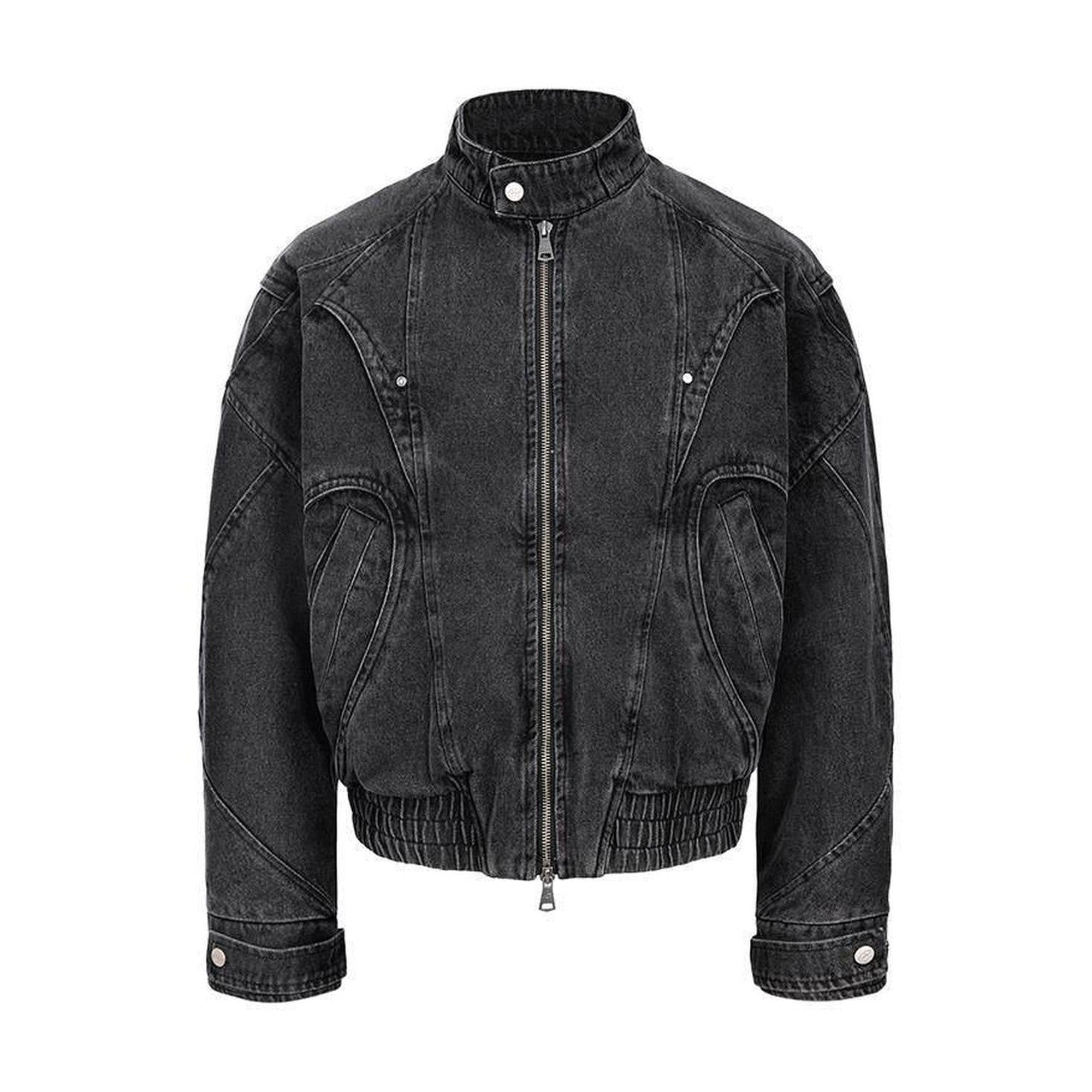 Black Oversized Stand Collar Youth Streetwear Relaxed Long Sleeve Denim Jackets main image