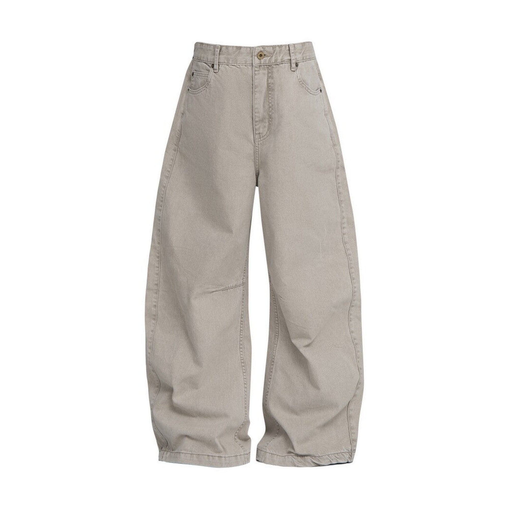 Breathable 100% Cotton Mid Rise Curved Vintage Light Khaki Denim Wide-Leg Jeans main image