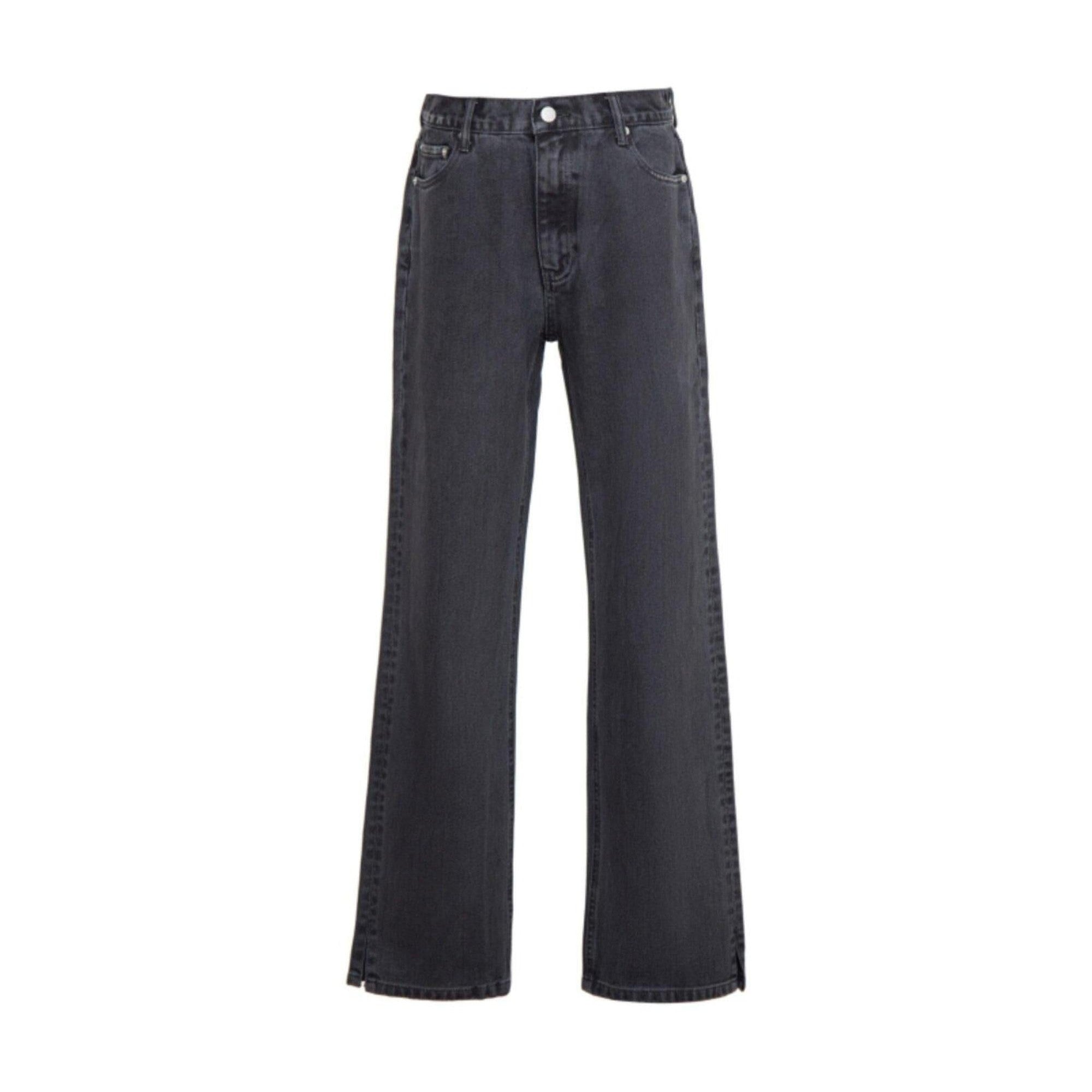 Breathable 100 Percent Cotton Mid Rise Loose Gray Blue Straight-Leg Jeans main image