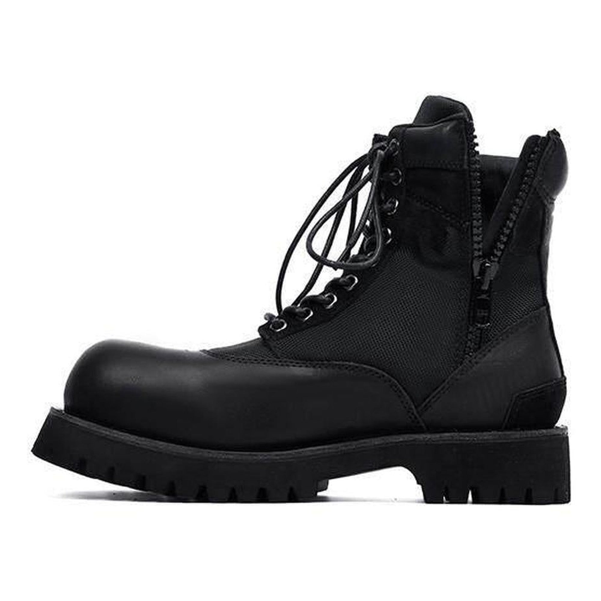 Breathable Casual Leather Zipper Chunky Sole Black High-Top Leather Boots main image