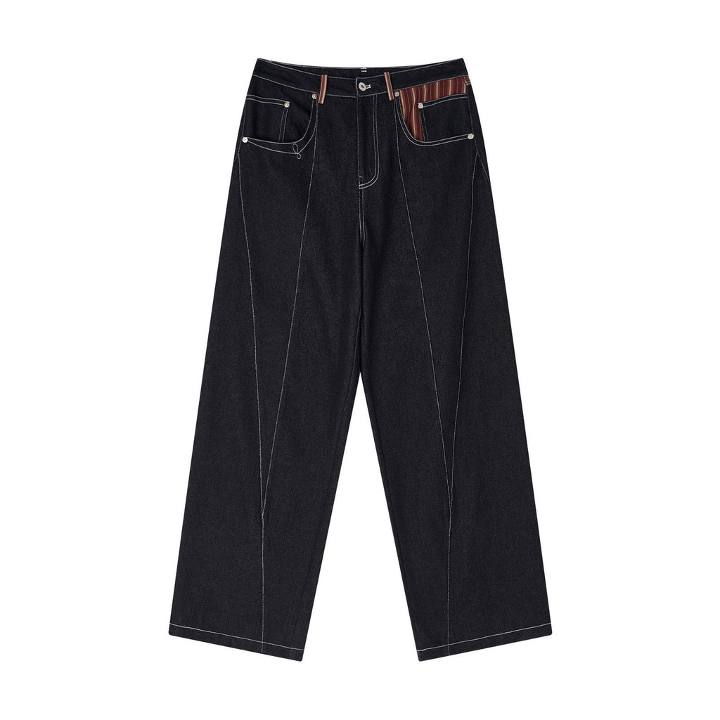 Breathable Cotton Blend Mid Rise Patch Pocket Cleanfit Black Wide-Leg Jeans main image