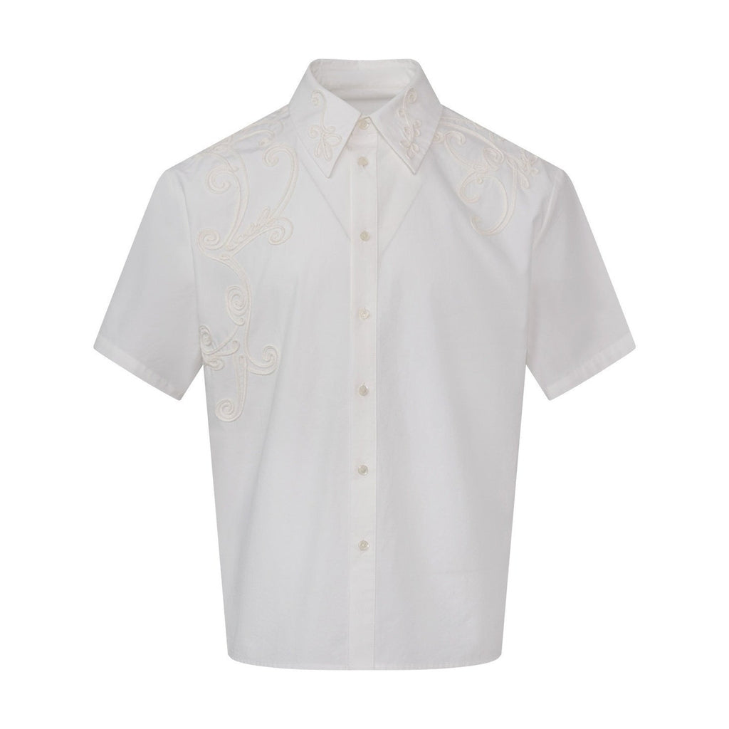 Breathable Cotton Embroidered French Loose Men Moon White Short Sleeve Shirts main image