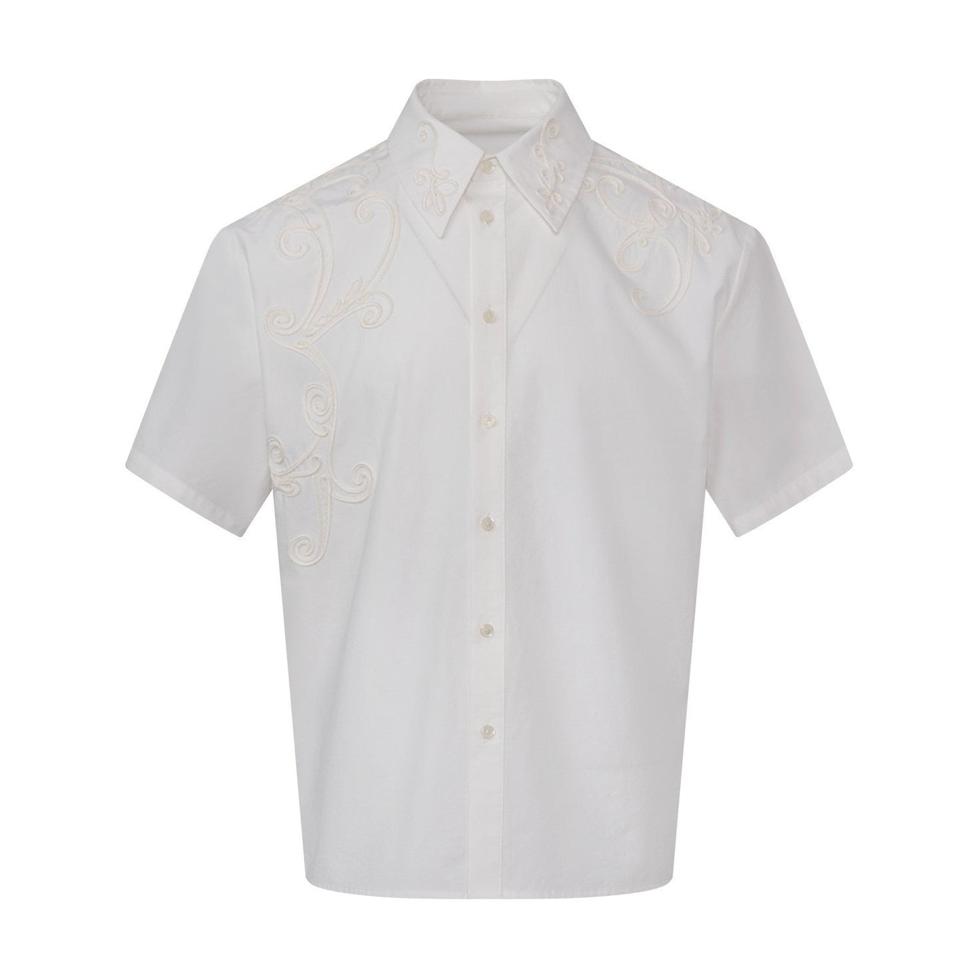 Breathable Cotton Embroidered French Loose Men Moon White Short Sleeve Shirts main image
