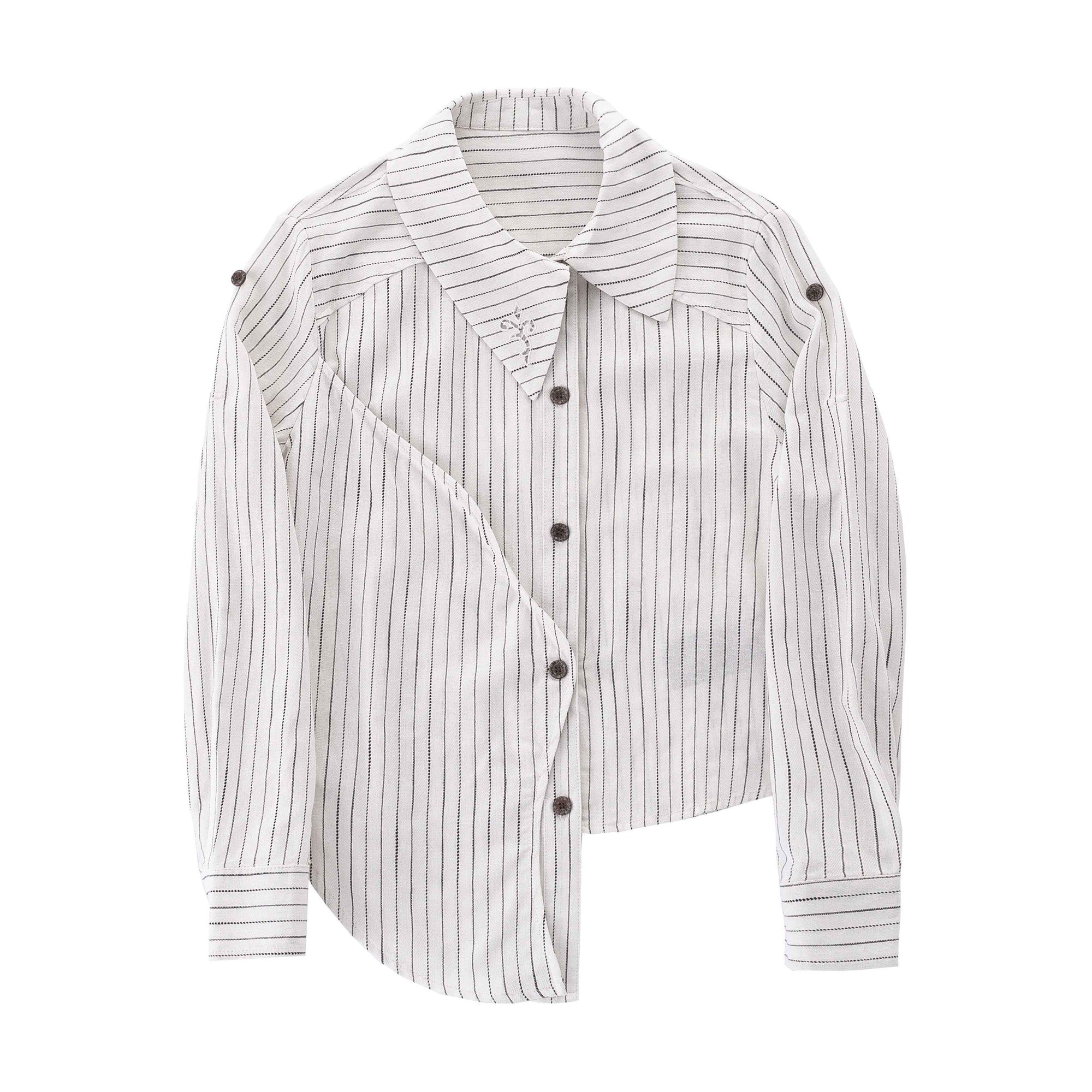 Breathable Cotton Linen Blend Loose Minimalist Long Sleeve Unisex Striped Shirts main image