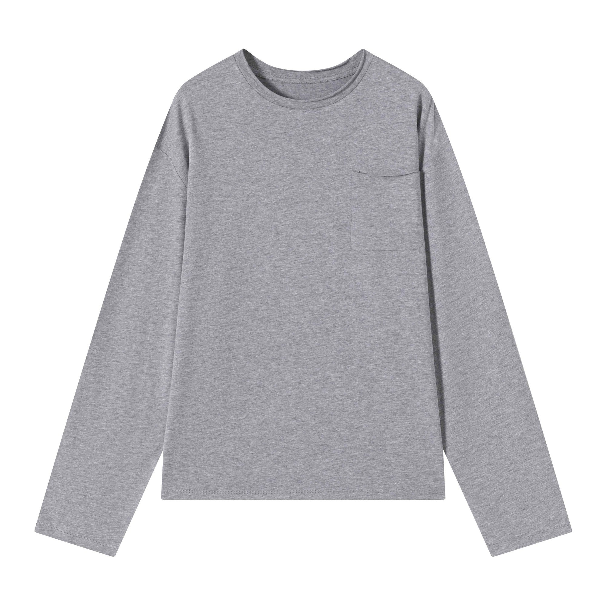Breathable Cotton Lyocell Linen Pocket Regular Fit Unisex Long Sleeve T-Shirts main image