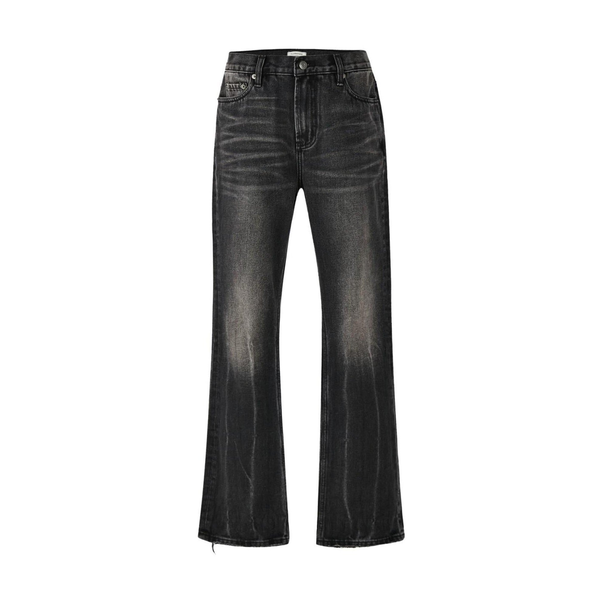 Breathable Cotton Vintage Distressed Mid Rise Casual Black Wide Flared Jeans main image
