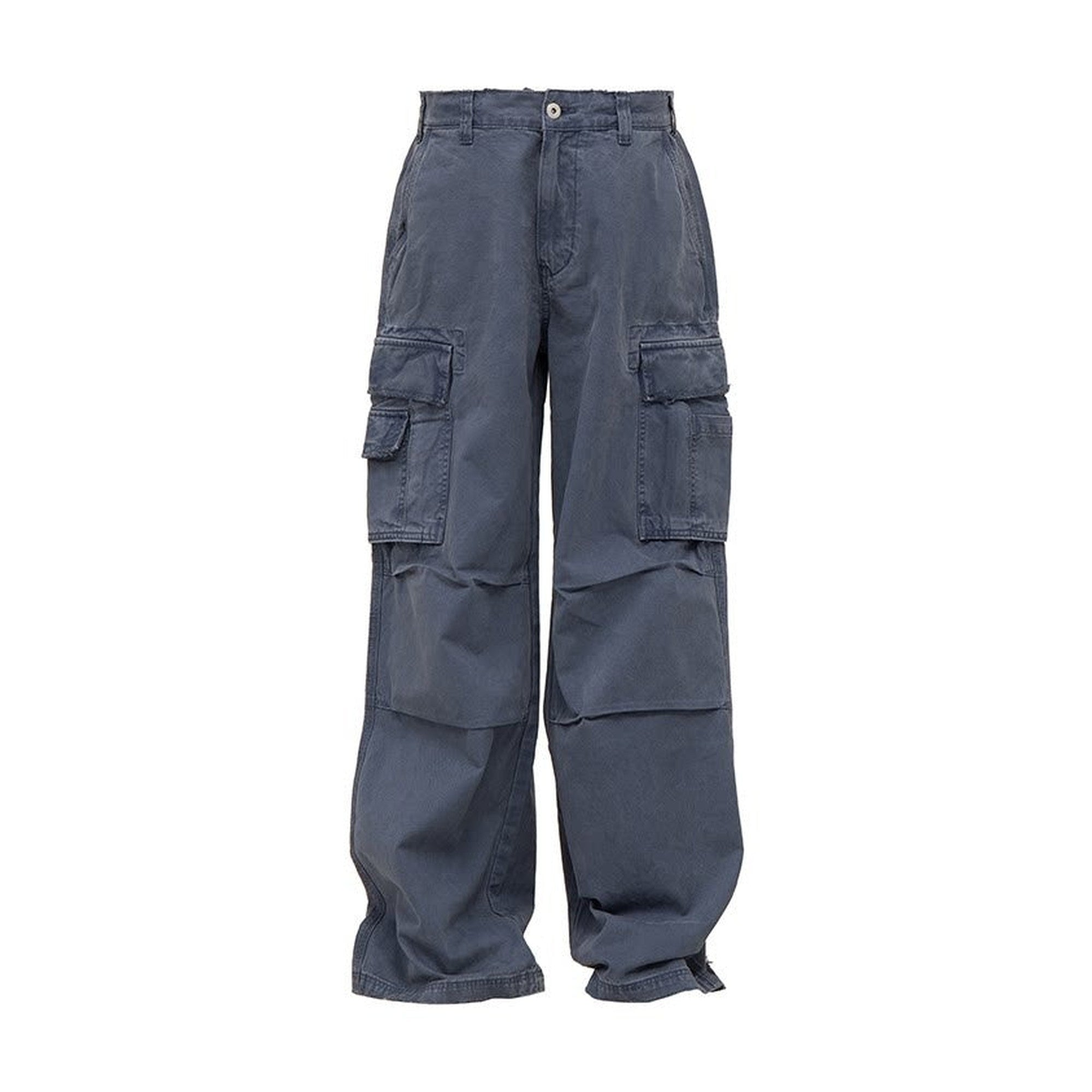Breathable Distressed Loose Straight Leg Natural Waist Casual Wide Cargo Pants main image