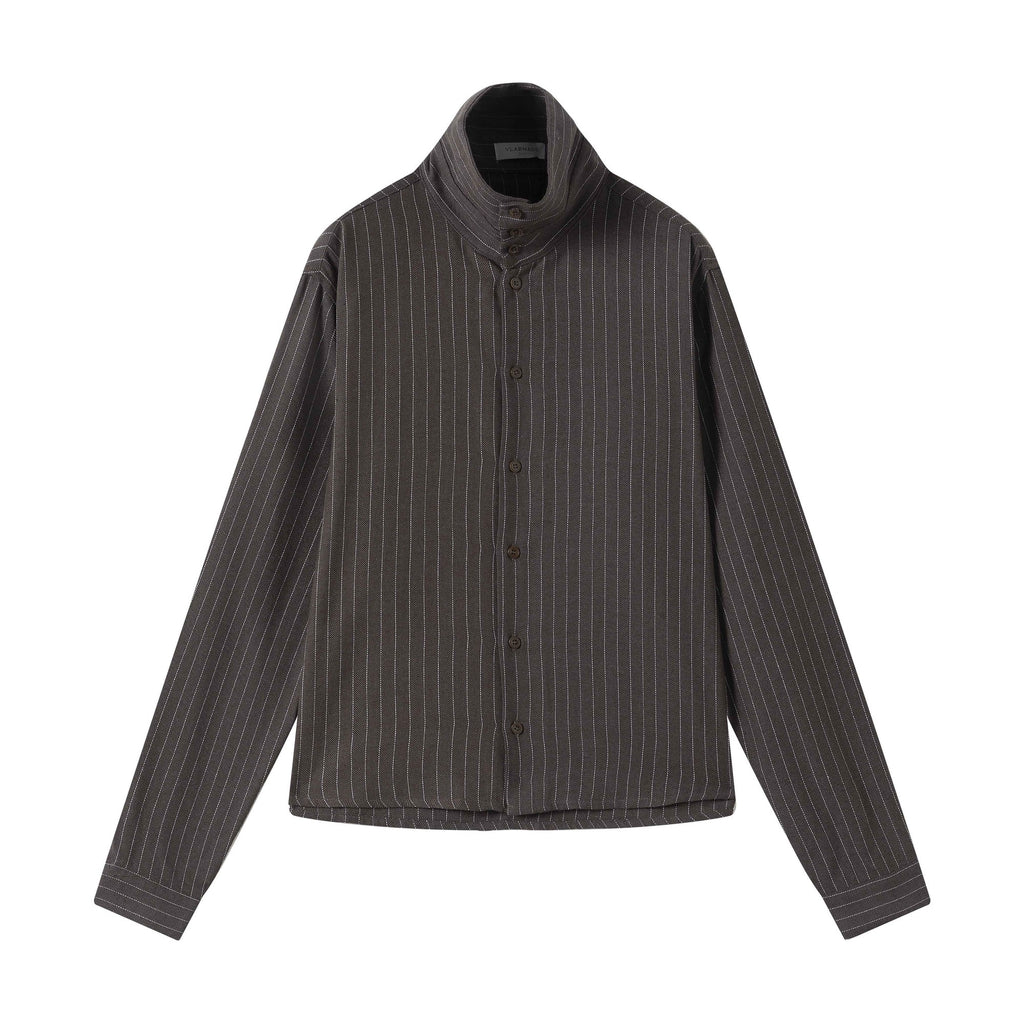 Breathable Linen Blend Button Loose High Neck Unisex Striped Linen Shirts main image