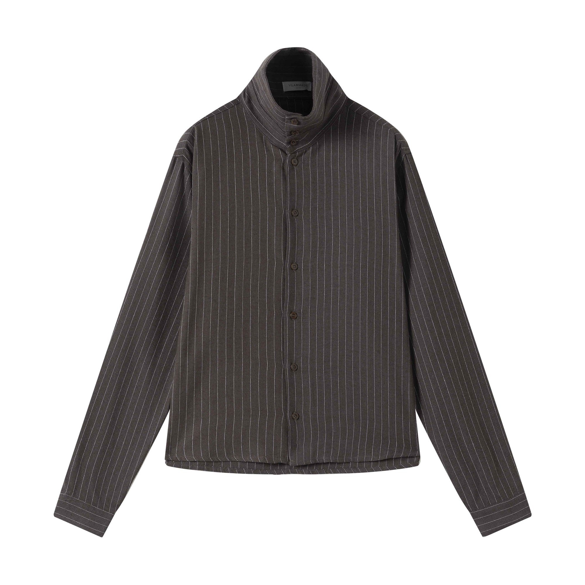 Breathable Linen Blend Button Loose High Neck Unisex Striped Linen Shirts main image