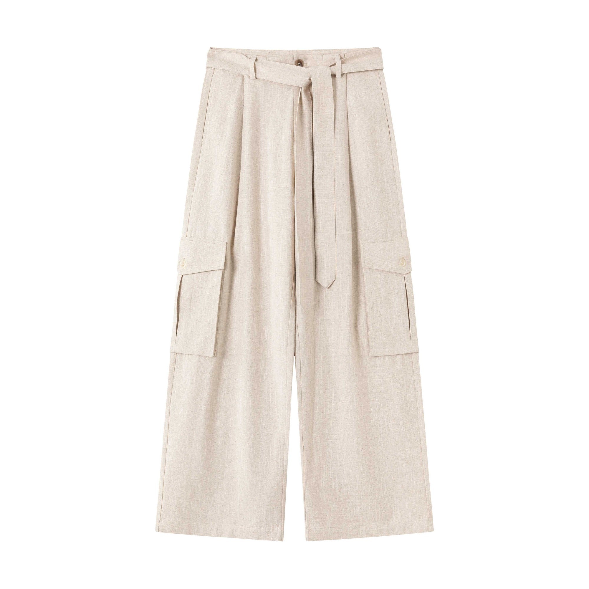 Breathable Linen Blend Loose Midrise Unisex Cargo Pockets Wide Cargo Pants main image