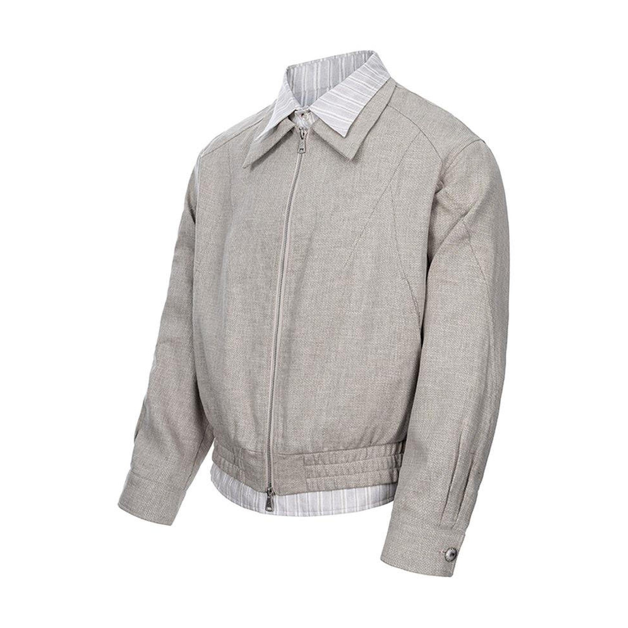 Breathable Linen Blend Patchwork Oversized Striped Unisex Khaki Cropped Jackets main image