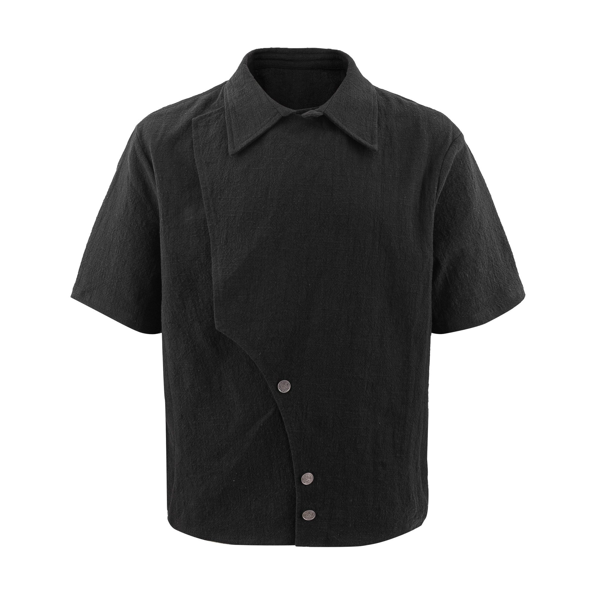 Breathable Linen Cotton Blend Loose Fit Short Sleeve Open Front Unisex Shirts main image