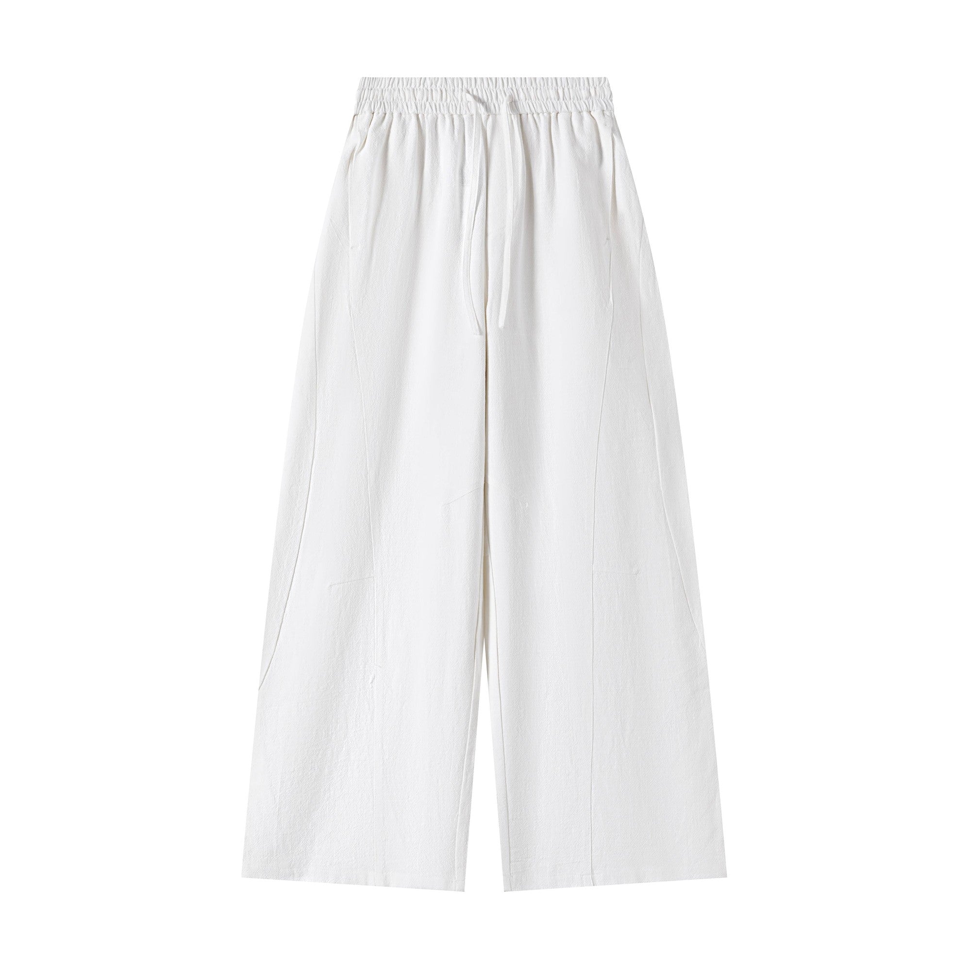 Breathable Linen Cotton Loose Fit Patchwork Unisex Barrel-Leg Casual Trousers main image