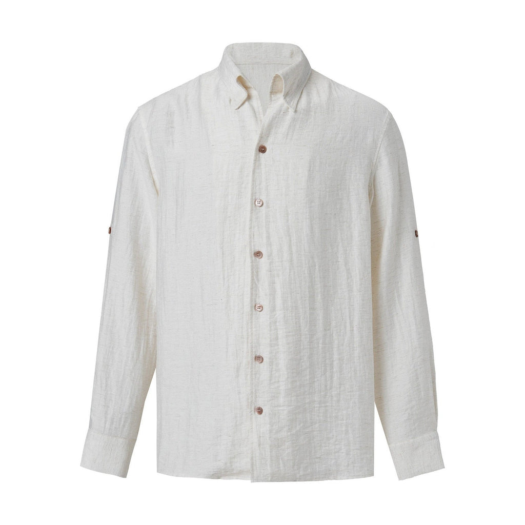 Breathable Noniron Loose Collar Unisex Apricot Linen Blend Long Sleeve Shirts main image