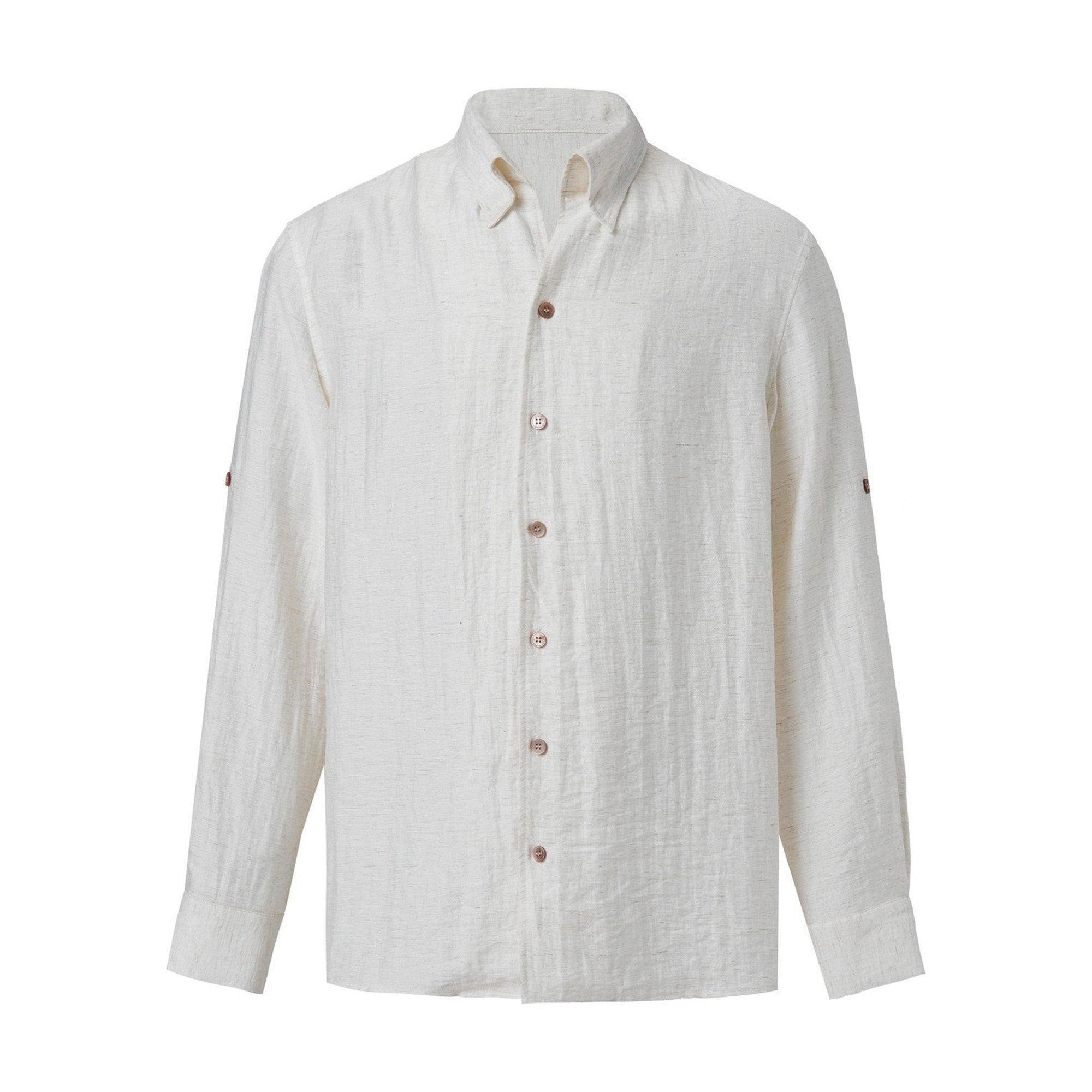 Breathable Noniron Loose Collar Unisex Apricot Linen Blend Long Sleeve Shirts main image