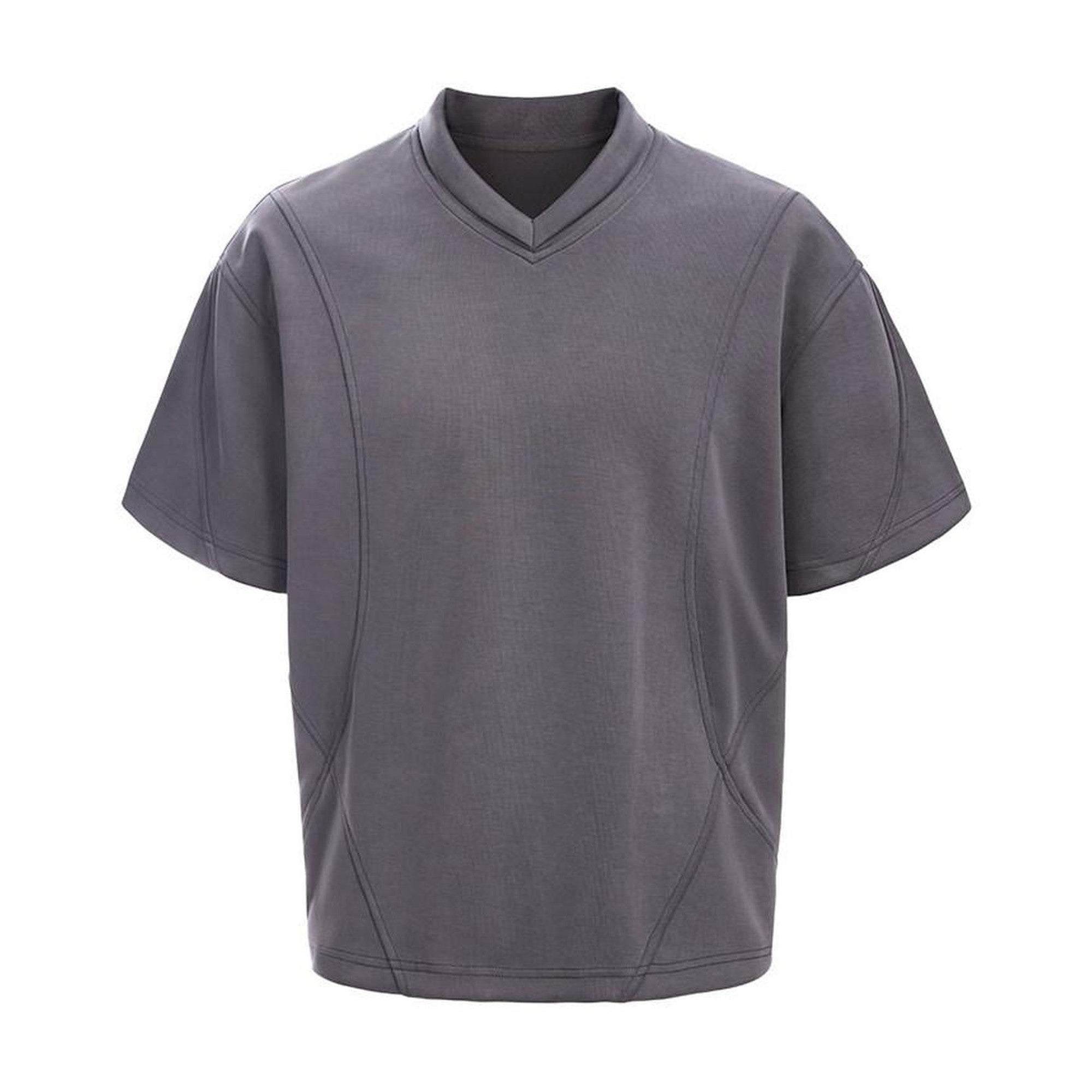 Breathable Polyester Loose V-neck Men Casual Solid Black Short Sleeve T-Shirts main image