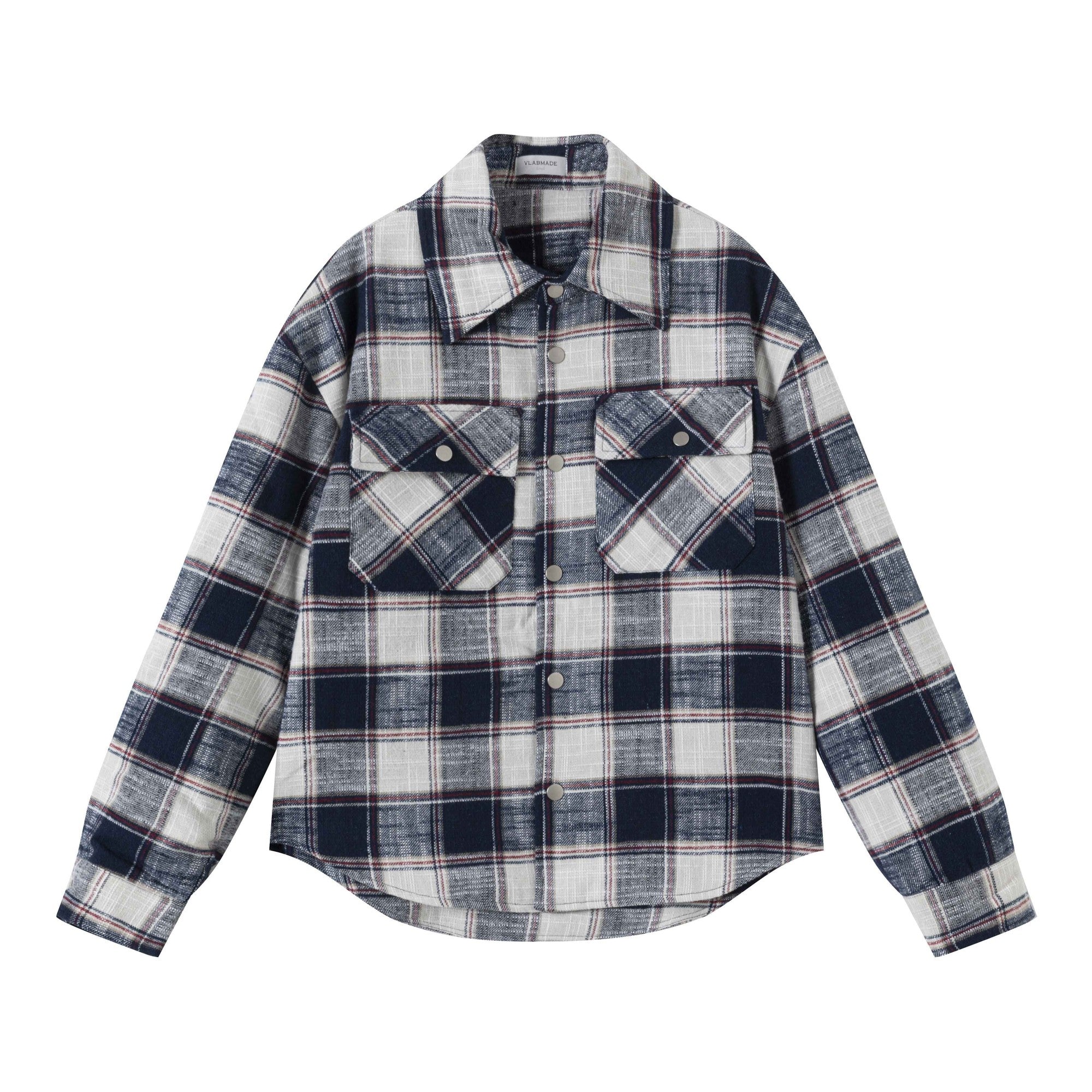Brushed Cotton Blend Loose Fit Patch Pocket Button Unisex Checked Overshirts main image