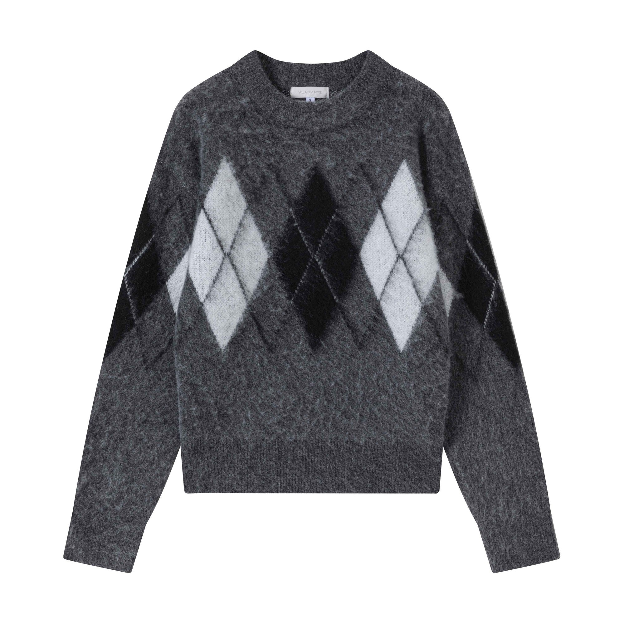 Brushed Wool Blend Cropped Relaxed Diamond Knit Unisex Crewneck Sweaters main image