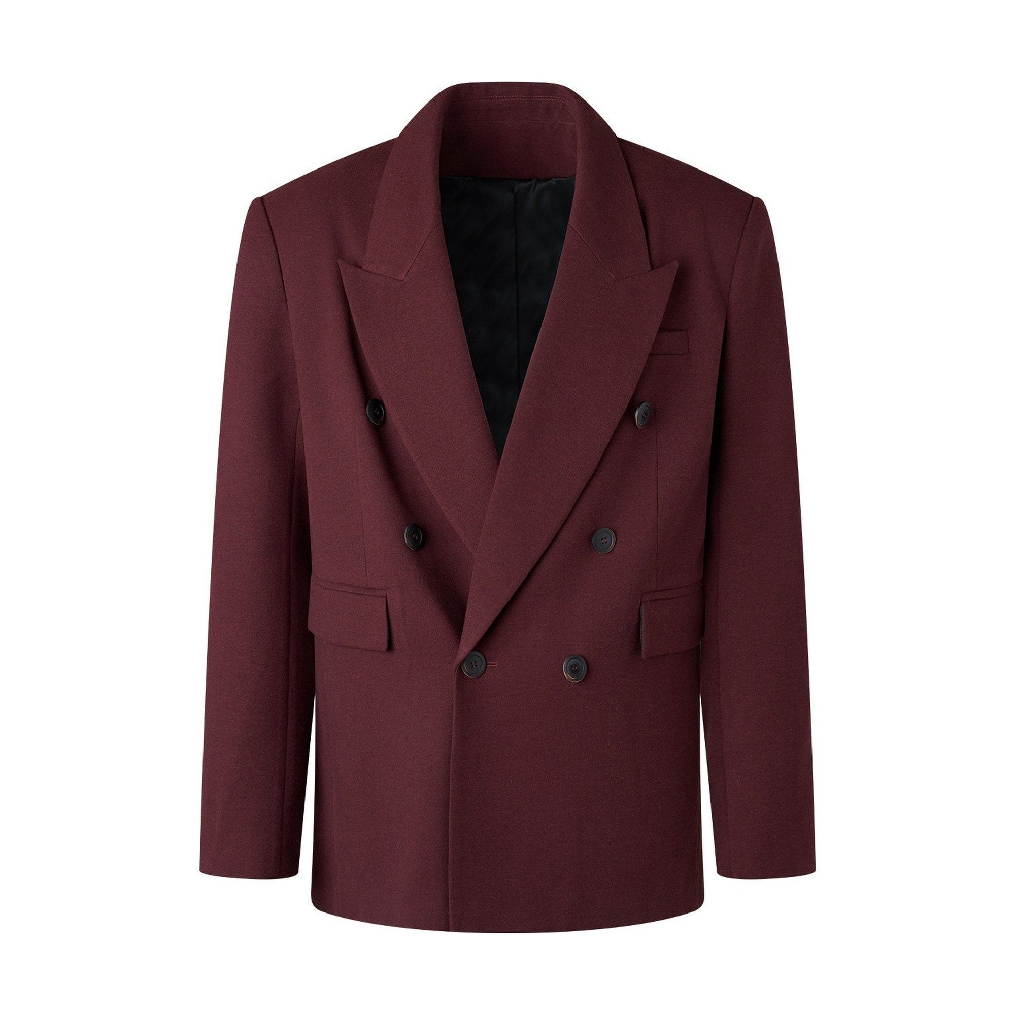 Burgundy Black Buttoned Peak Lapel Business Casual Rear Vent Oversized Suits main image