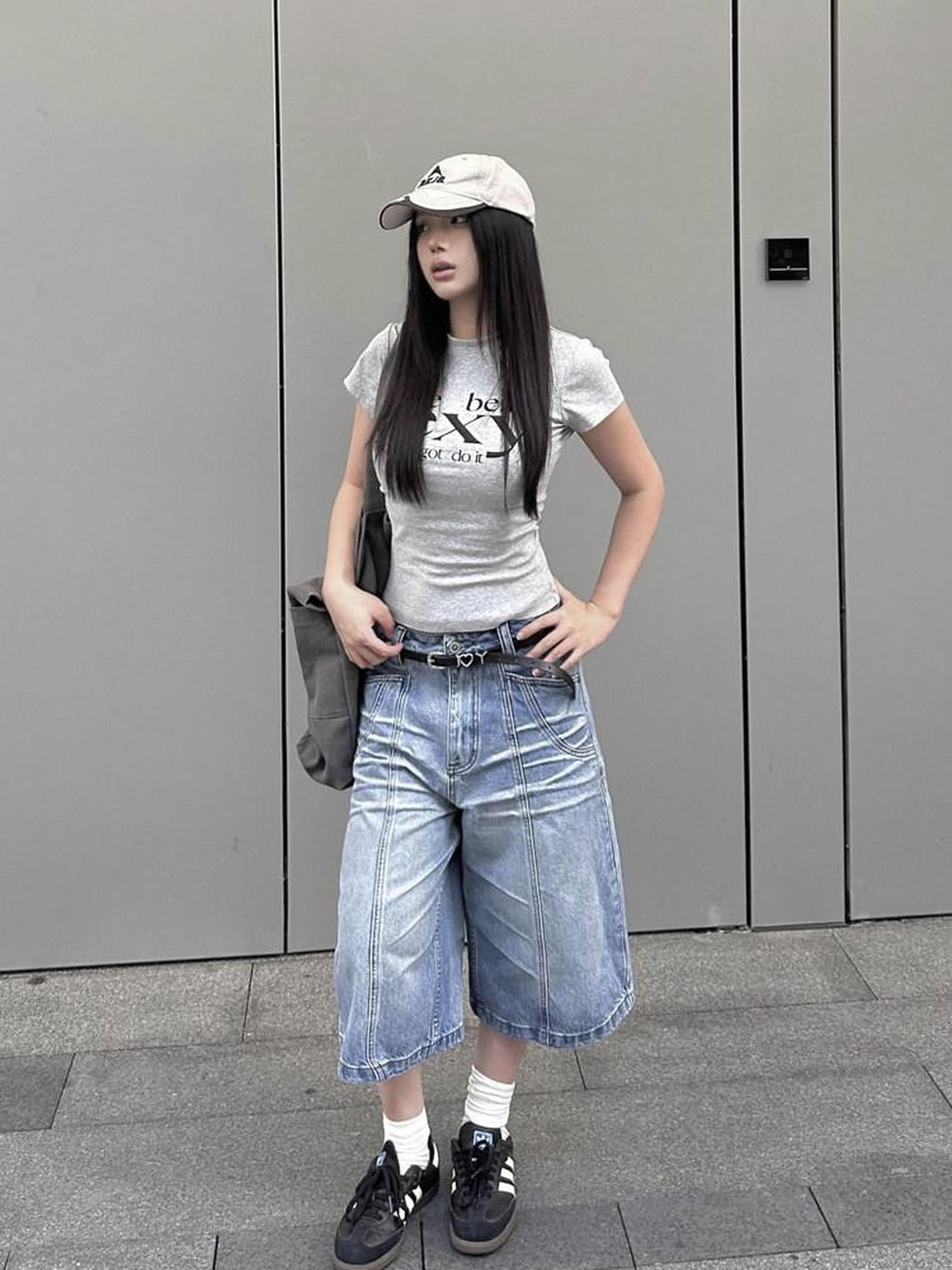 CATSSTAC Leg Slimming Mid Rise Straight Zip Fly Trendy Youth Black Blue Denim Shorts