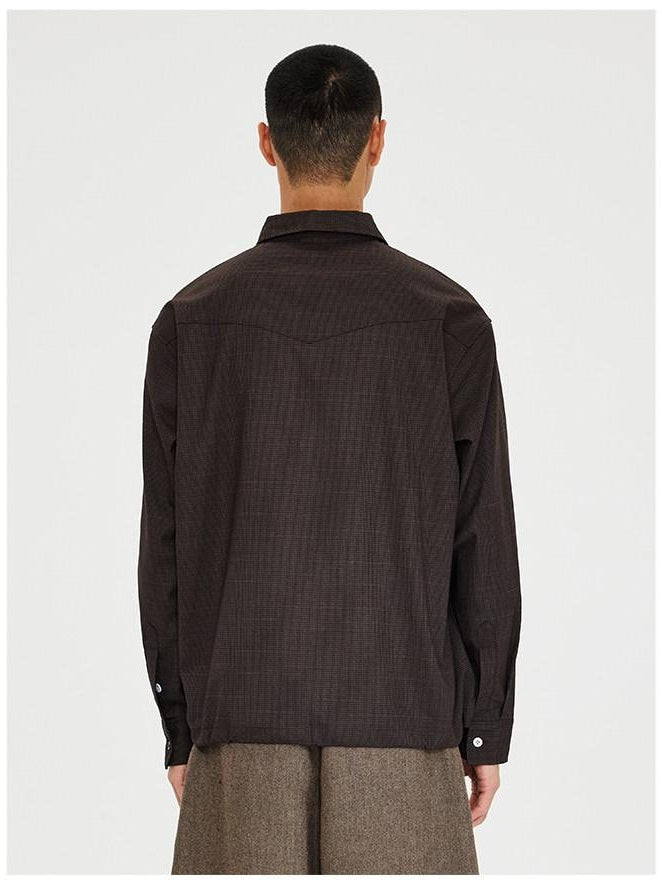 CATSSTAC Polyester Blend Loose Polo Collar Long Sleeve Button Cardigan Unisex Brown Shirts