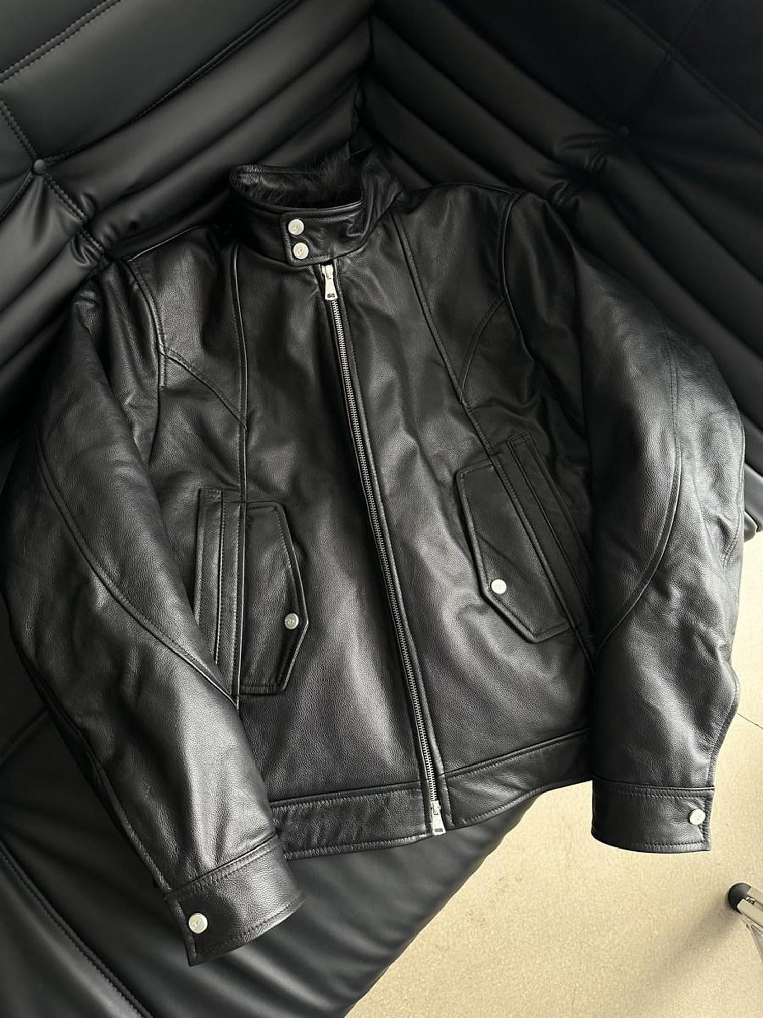 CATSSTAC Black Faux Fur Stand Collar Youthful Regular Fit Casual Leather Jackets