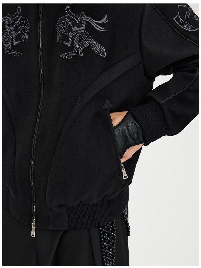 CATSSTAC Embroidered Loose Fit Casual Unisex Everyday Zipper Round Neck Jackets
