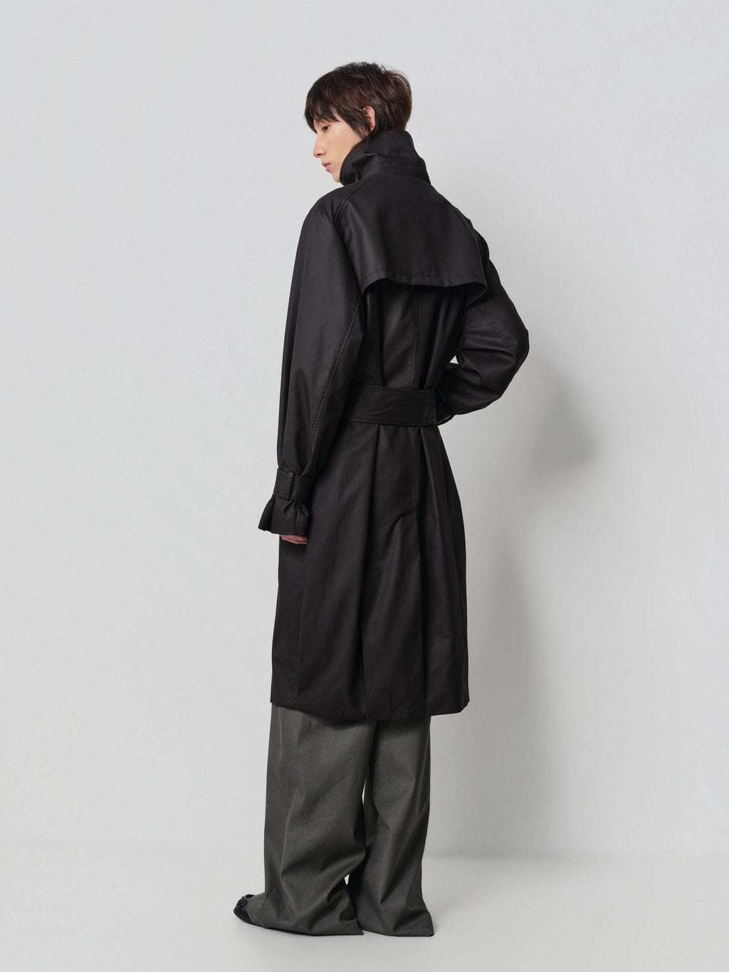 4JUNKS Thin Cotton Blend Stand Collar Single Breasted Cool Unisex Black Long Coats
