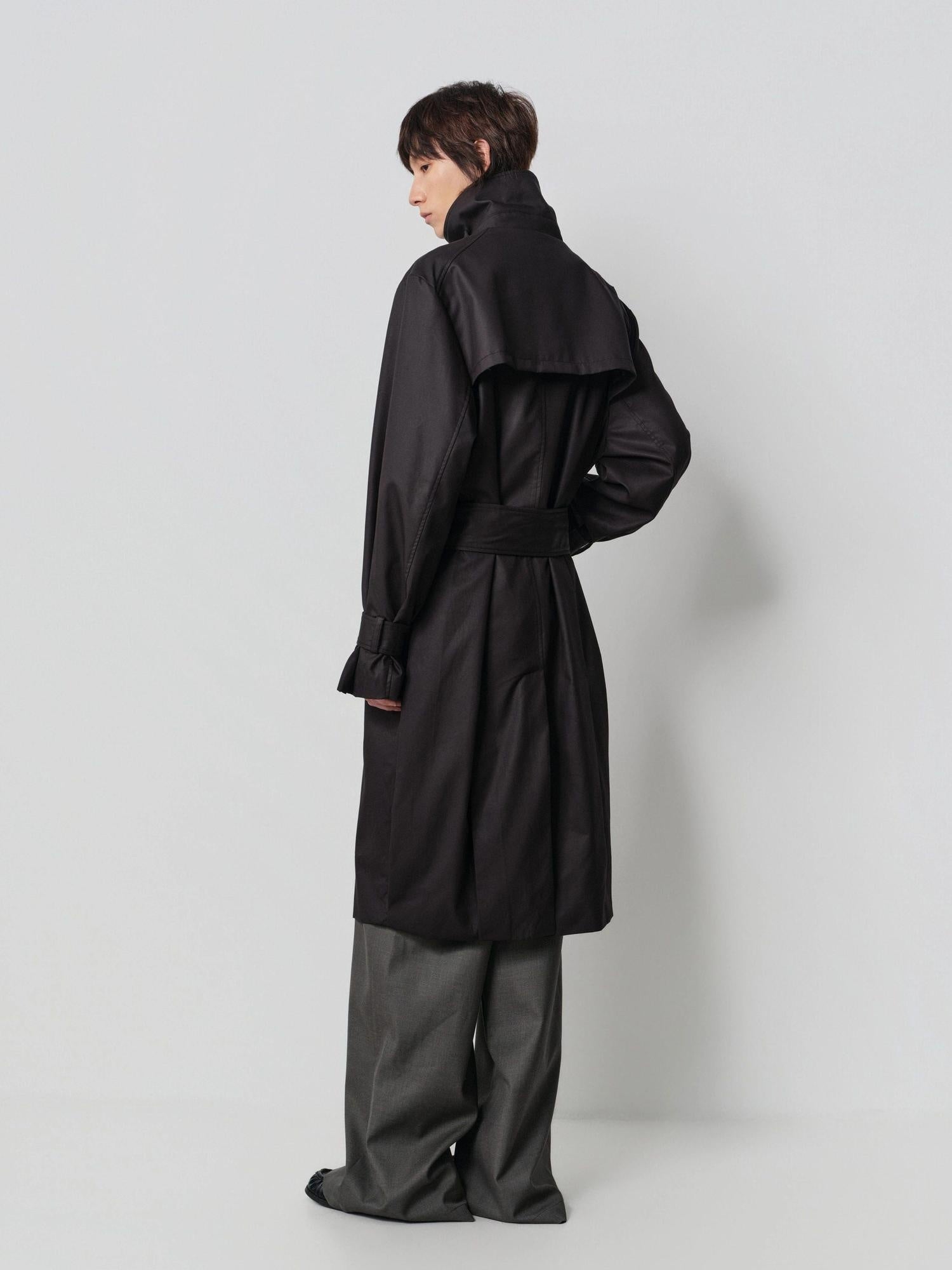 4JUNKS Thin Cotton Blend Stand Collar Single Breasted Cool Unisex Black Long Coats