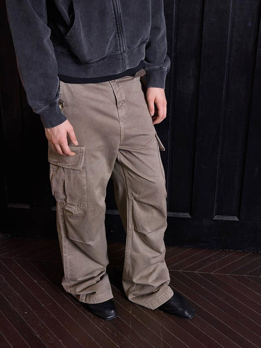 VLABMADE 100% Cotton Loose Straight Zipper Distressed Khaki Casual Classic Cargo Pants