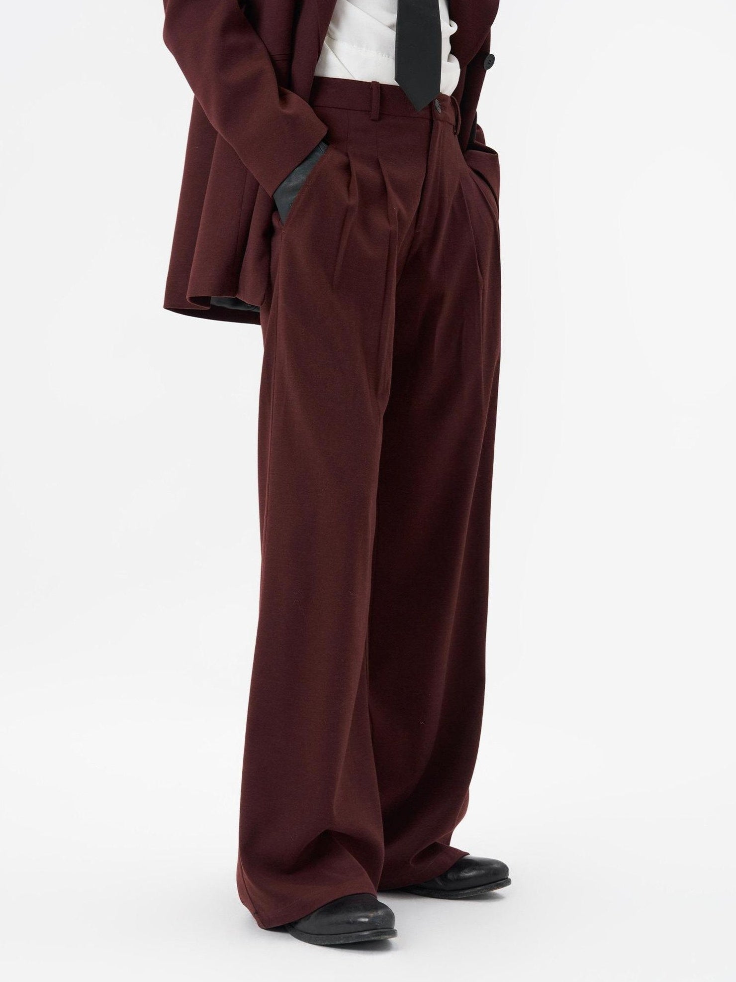 BALITONE No Iron Straight Cut Mid Rise Dark Wine Polyester Straight-Leg Casual Trousers